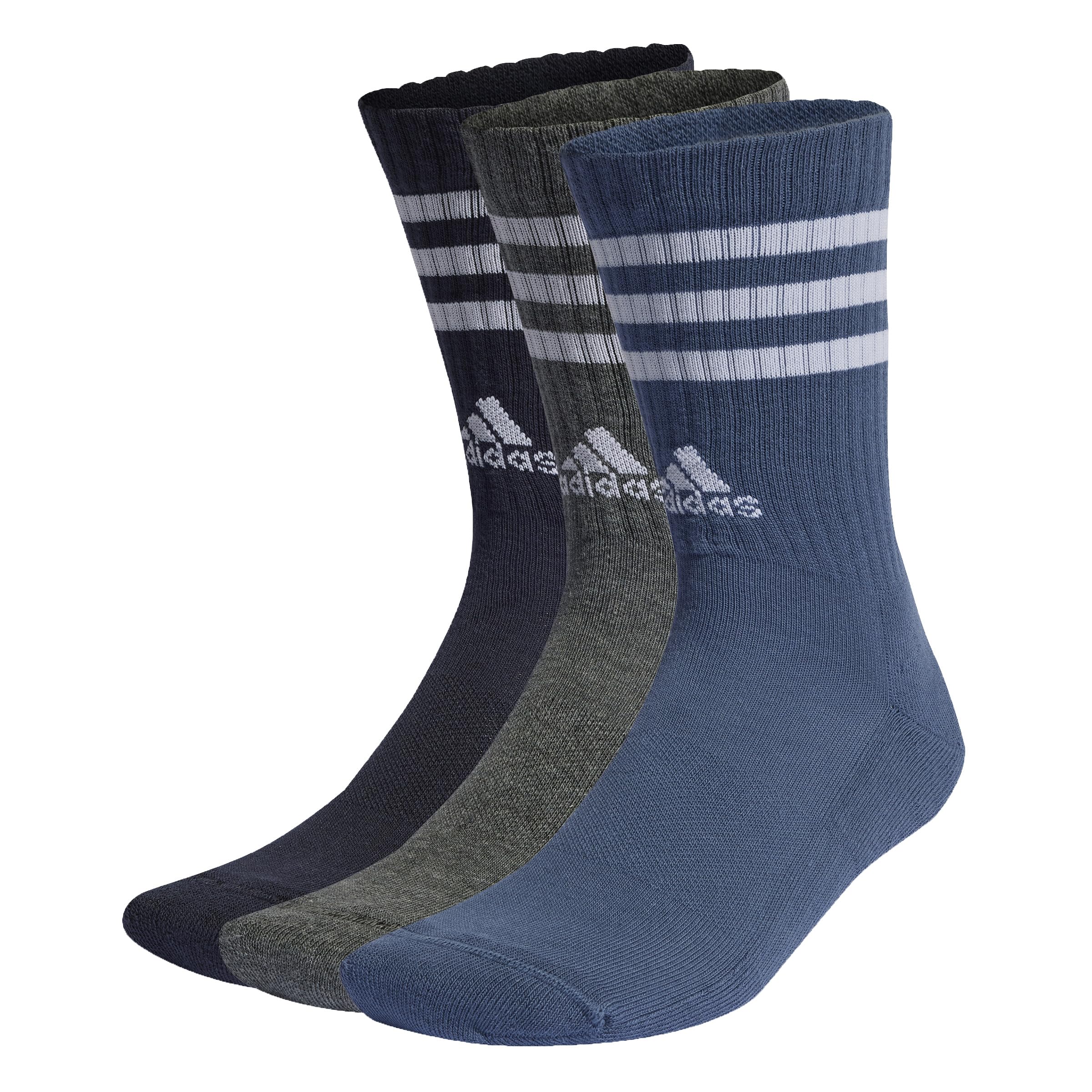 adidas Unisex Kids 3-Stripes Cushioned Crew Socks 3 Pairs, Legend Ink/Preloved Ink S24 / Dark Grey Heather, 5-6 Years