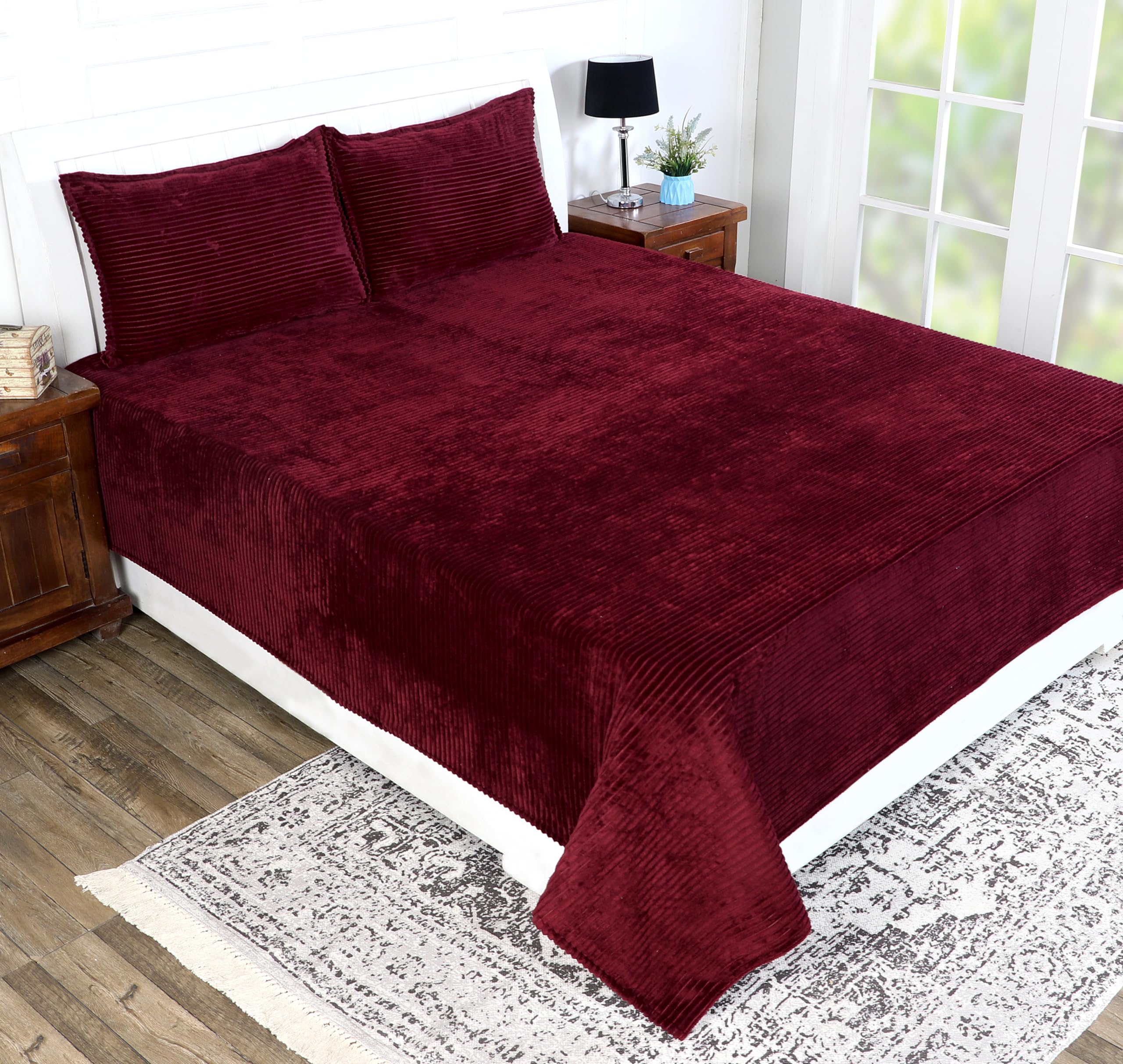 RD TREND 190 GSM Flannel Warm Bedsheets for Winter Double Flat Size (90 x 100 Inches) with 2 Pillow Cover Size (18x28 Inches) Color-Maroon, Striped (B0CR7LX7KD) Amazon Price History, Amazon Price Tracker