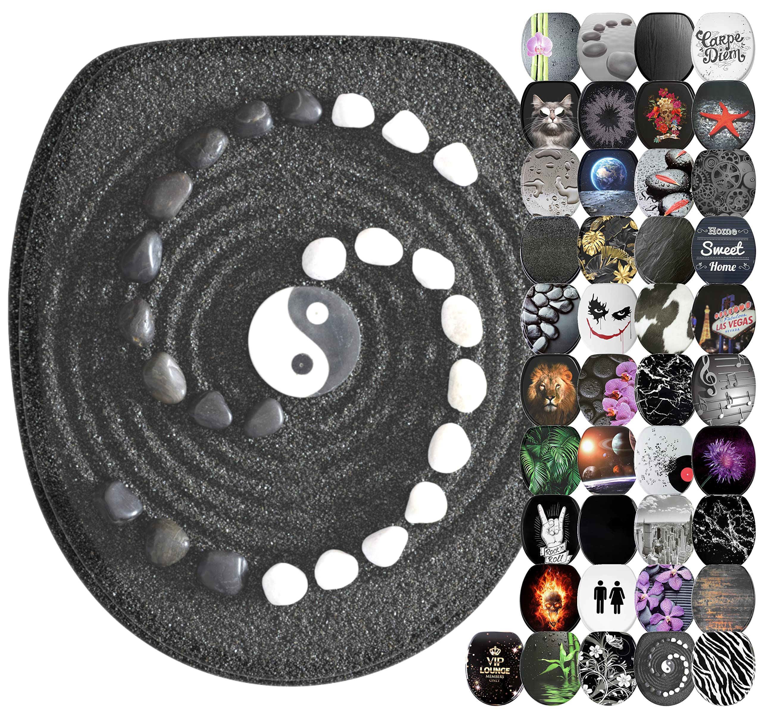 Sanilo Soft Close Toilet Seat, Wide Choice of Black Toilet Seats, Stable Hinges, Easy to Mount (Yin Yang)