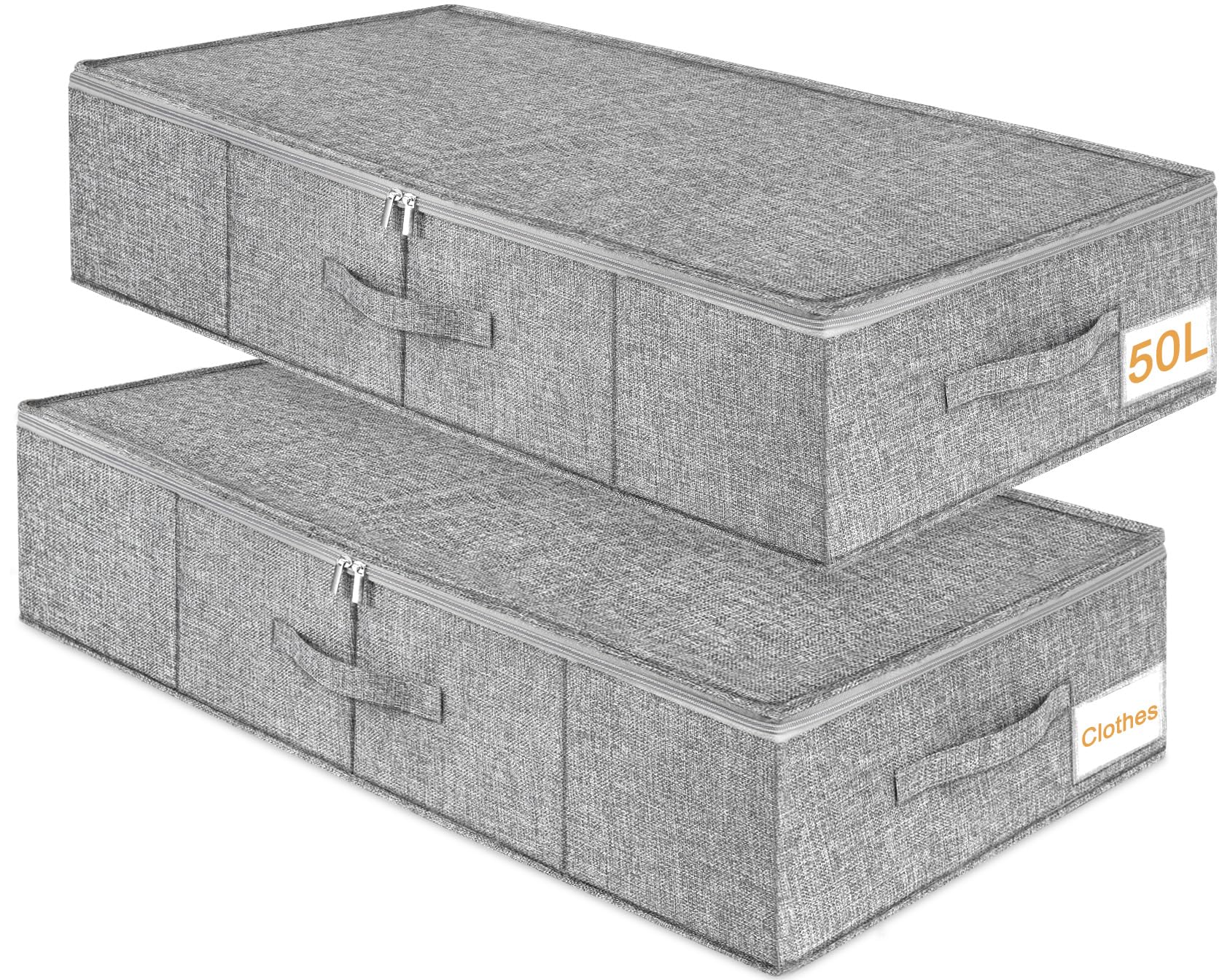 Under Bed Storage Box with Lid 50L, Sturdy PP Liner Underbed Organiser with Reinforced Zippers, Waterproof Linen Storage for Daily Items/Seasonal Clothes/Festive Wraps/Baby Essentials,76x38x17cm