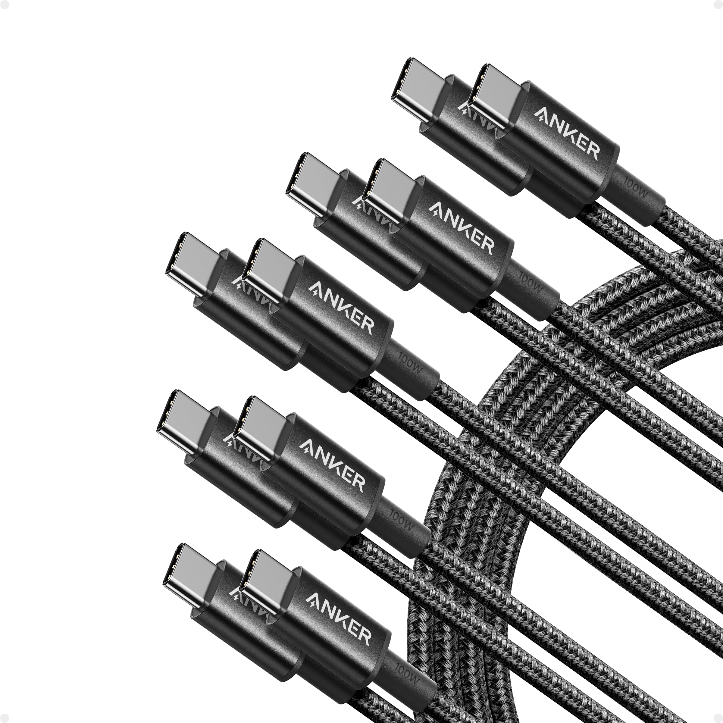 Anker USB C to USB C Cable, Type-C Charging Cord Fast Charge(6FT*5,100W), for iPhone 16/16 pro, MacBook and More(Black)