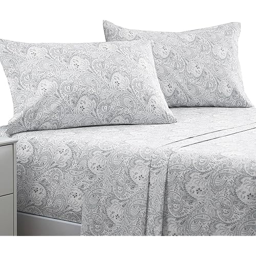 Mellanni Full Sheets Set - 4 PC Iconic Collection Bedding - Hotel Luxury, Extra Soft, Cooling Bed Sheets - Wrinkle, Fade, Stain Resistant (Full, Paisley Gray)