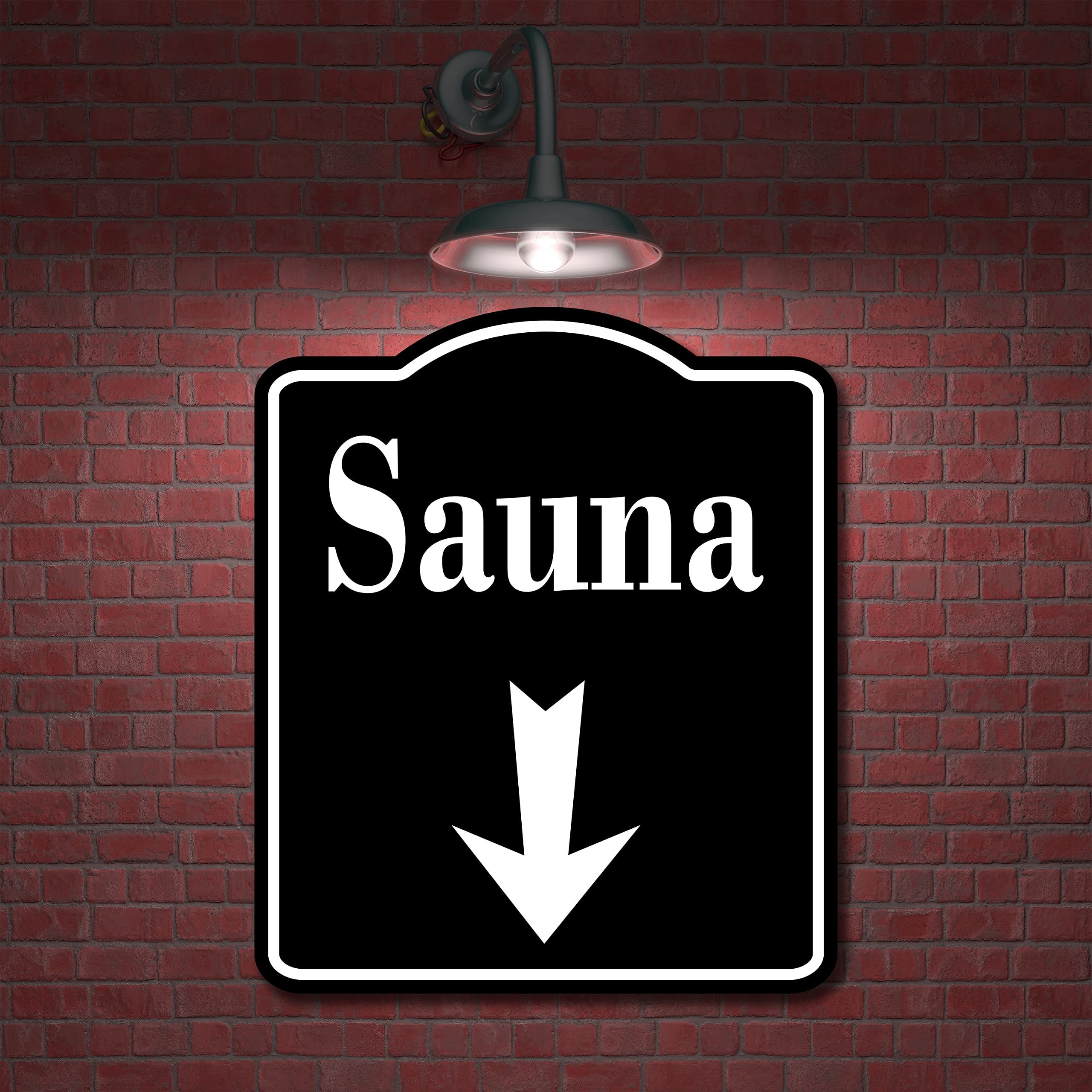 Sauna Day Spa Down Arrow BLACK Aluminum Composite Sign, 15