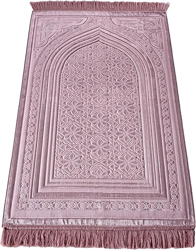 Miniatura 22 de Modefa Alfombra de oración de terciopelo de lujo con cuentas de oración, suave y elegante, alfombra musulmana turca Janamaz Sajada para hombres y
