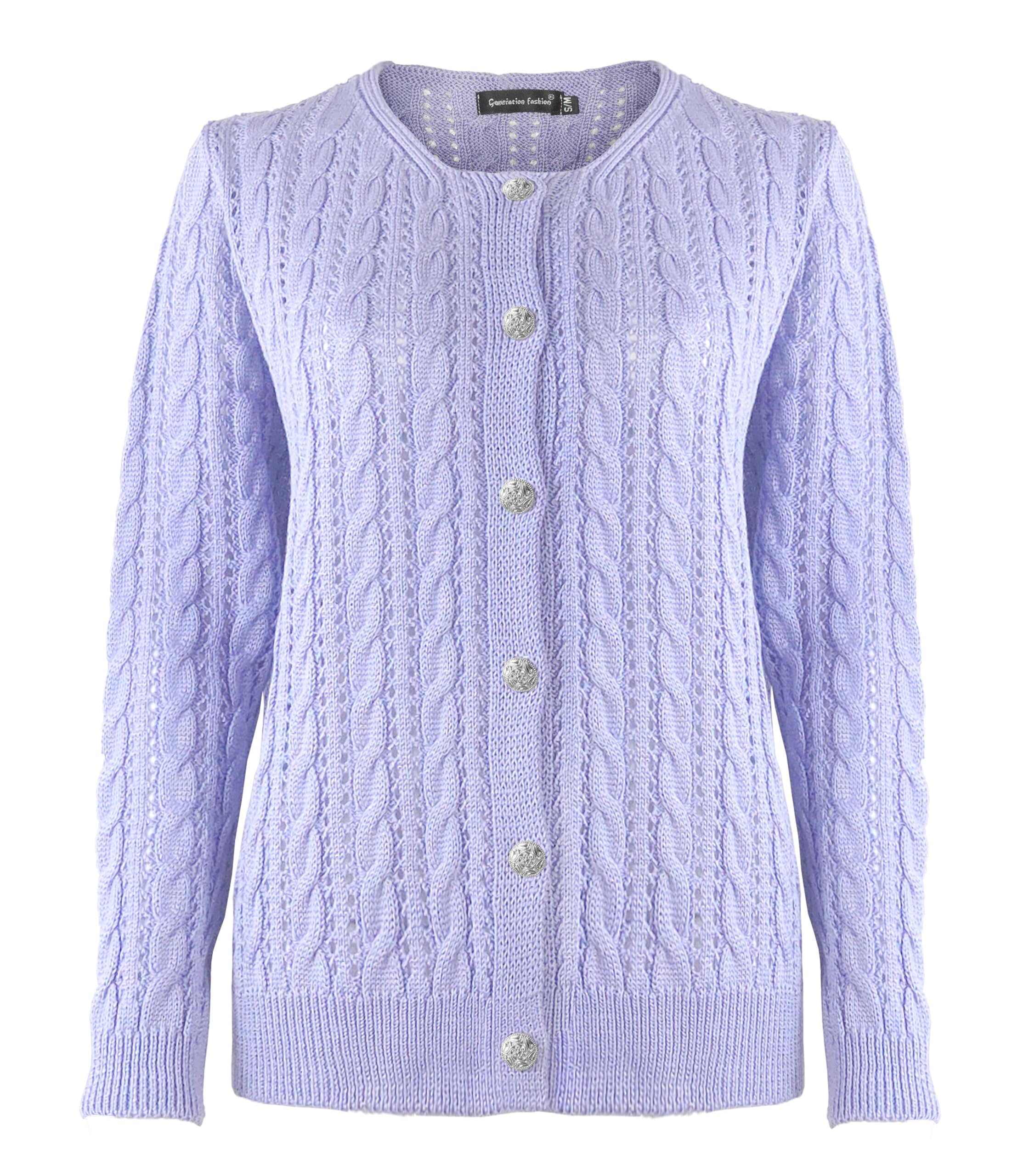 New Ladies Women Cable Knit Button Cardigan Knitted Long Sleeve Top Sweater Jumper [Lilac,SM]