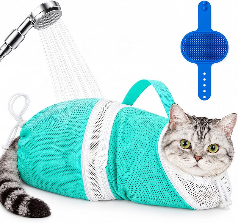 Bolsa de Banho para Gatos em Tela Ajustável com Zíper para Tosa e Corte de Unhas Ameami