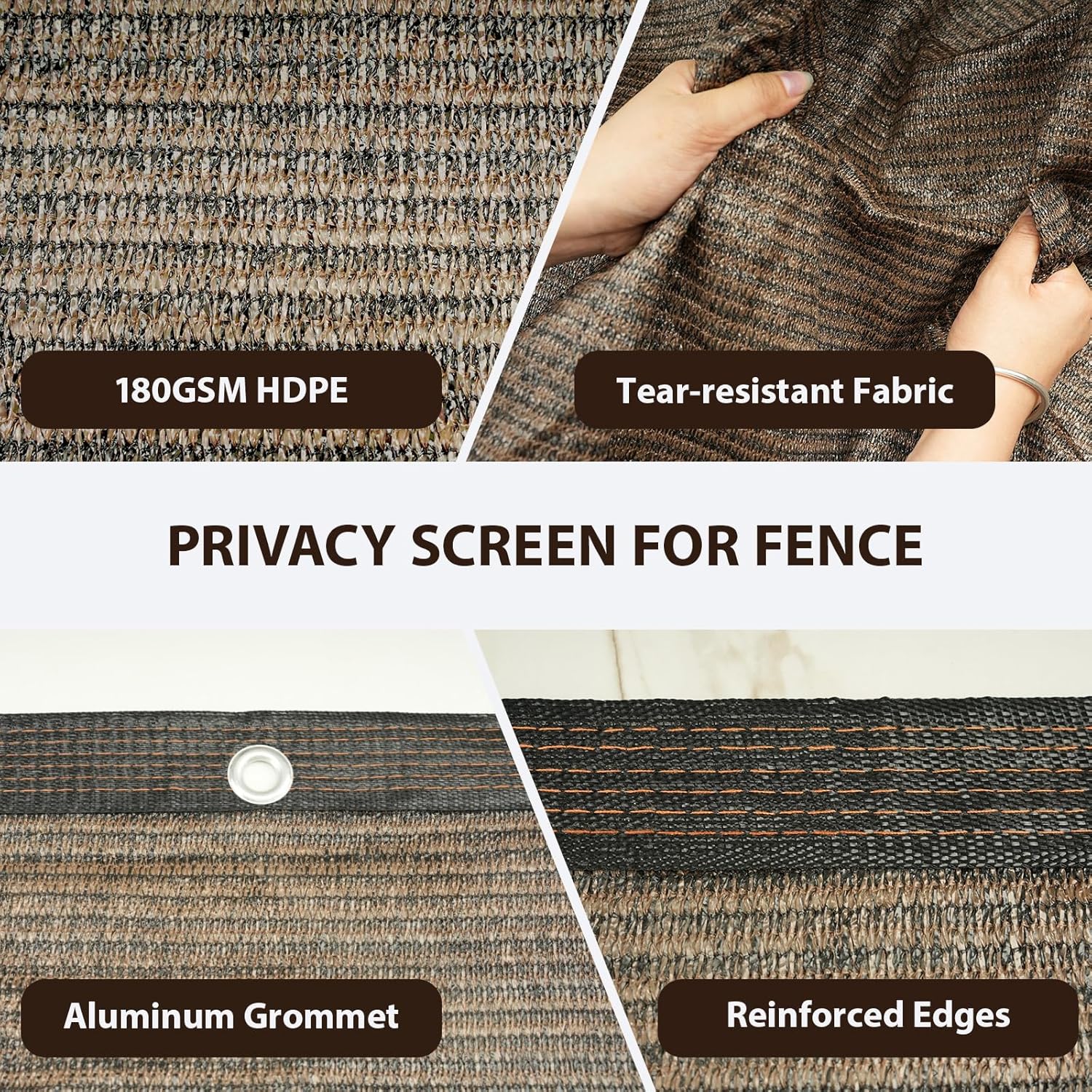 4×50ft fence privacy screen, heavy duty 180gsm fabric privacy fencing, 90% blockage, outdoor wind blocker, fence covering privacy for porch, backyard, deck, patio - brown brown 4*50ft