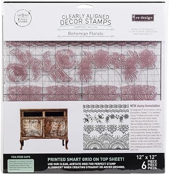 Redesign Decor Clear-Cling Stamps - Bohemian Florals for Wall Paint Wall Art Furniture Decorative nightstand Bed Side Stand Large Vanity Table Set Makeup Vanity Dressing Table Computer Desk