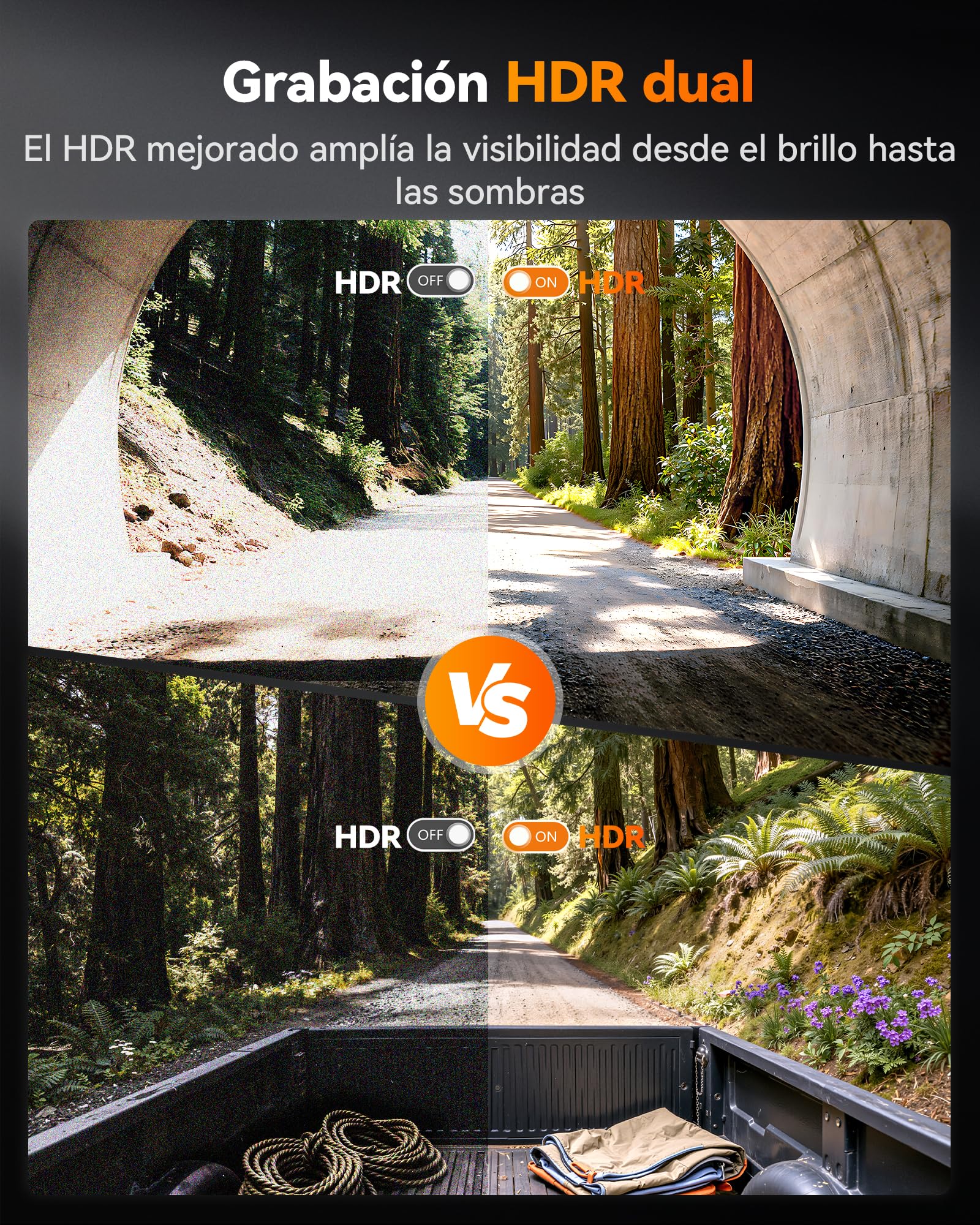 WOLFBOX 4K + 2.5K Dashcam Coche, STARVIS 2 WiFi 5,8GHz, Tarjeta 64GB