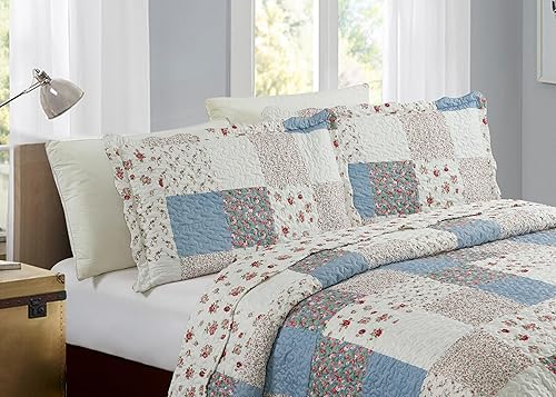 Miniatura 56 de Brilliant Sunshine Juego de edredón de 3 piezas con 2 fundas de almohada, diseño de corazón gris, diseño floral y de encaje, colcha reversible