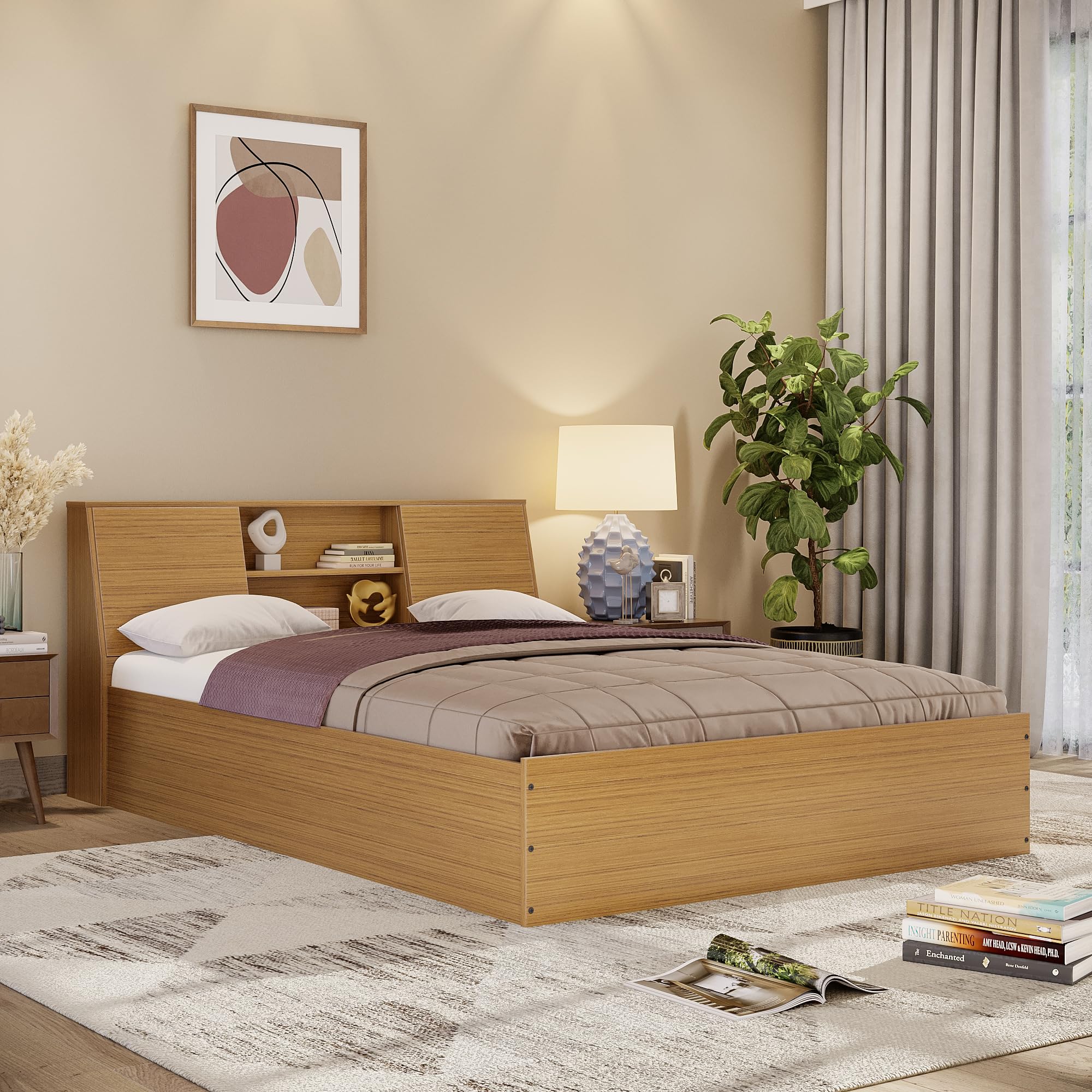 Wakefit Bed | 1 Yr Warranty | Bed Queen Size, Comes with Storage Box, Noise Free, Density: 680–750 kg/m³, Termite & Borer Resistant, Fits Mattresses Up to 8 Inches (Orion 78 x 60 - Urban Teak)