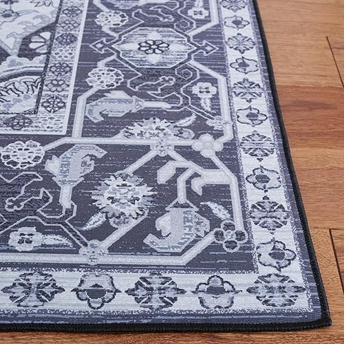 Miniatura 5 de SAFAVIEH Alfombra lavable Tucson Collection - 5 x 8 pies, negro y beige, antideslizante, ideal para zonas de alto tráfico en sala de estar,