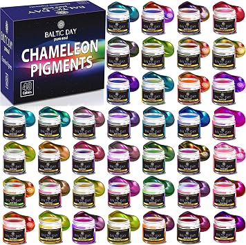 BALTIC DAY 10 Pigment Pastes [20g] + 40 Chameleon Mica Powders for Epoxy Resin Set - Epoxy Resin Color Pigment - Chameleon Pigments