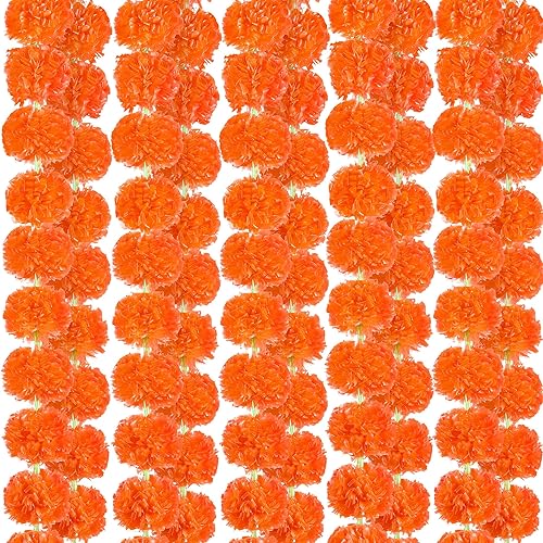 Elcoho Guirnalda de caléndula de 11 piezas de 5 pies cada una de imitación para boda, guirnalda de flores artificiales de caléndula a granel para