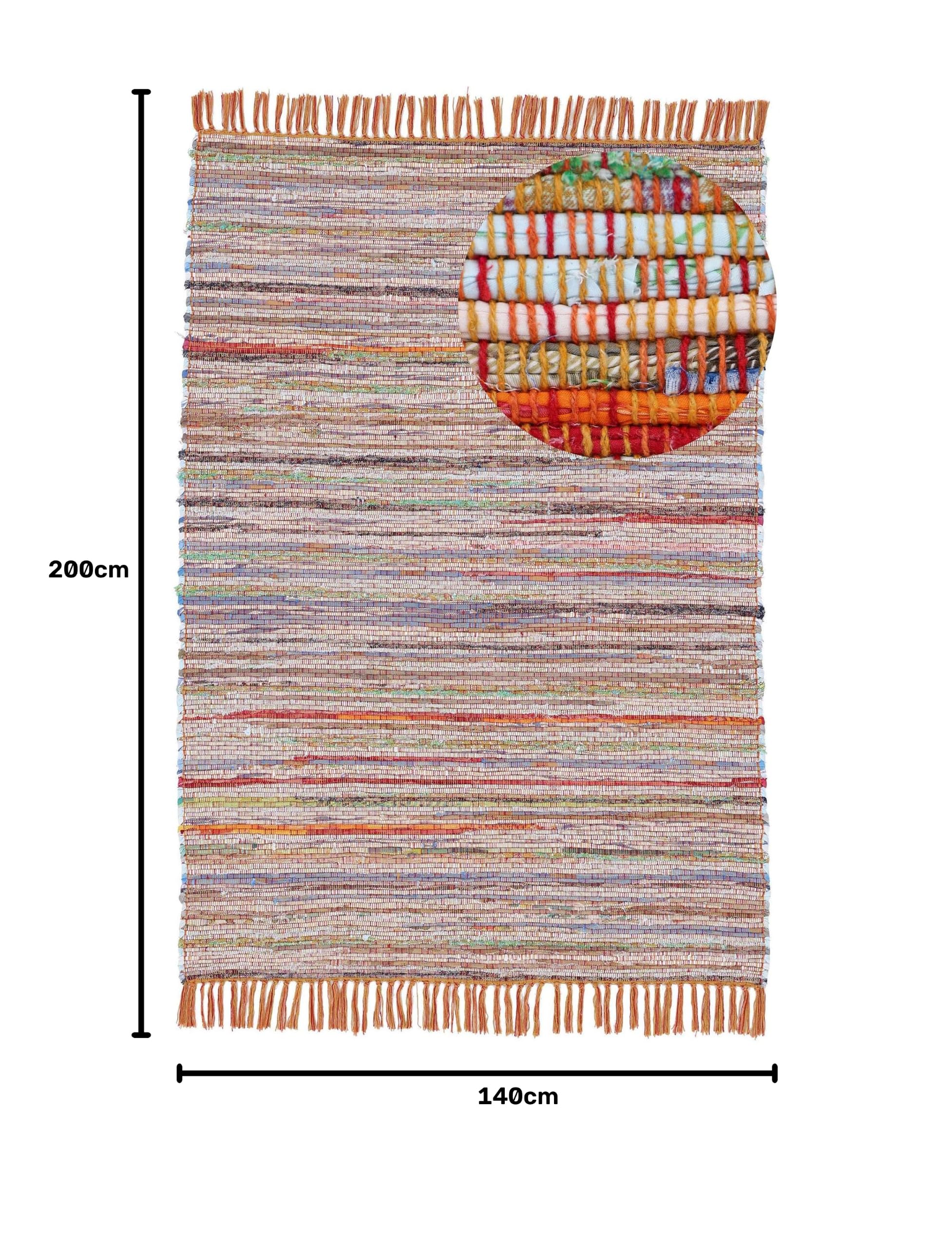 carpetfine Tappeto a tessitura Kilim Chindi Arancio 140x200 cm | Tappeto moderno per soggiorno e camera da letto