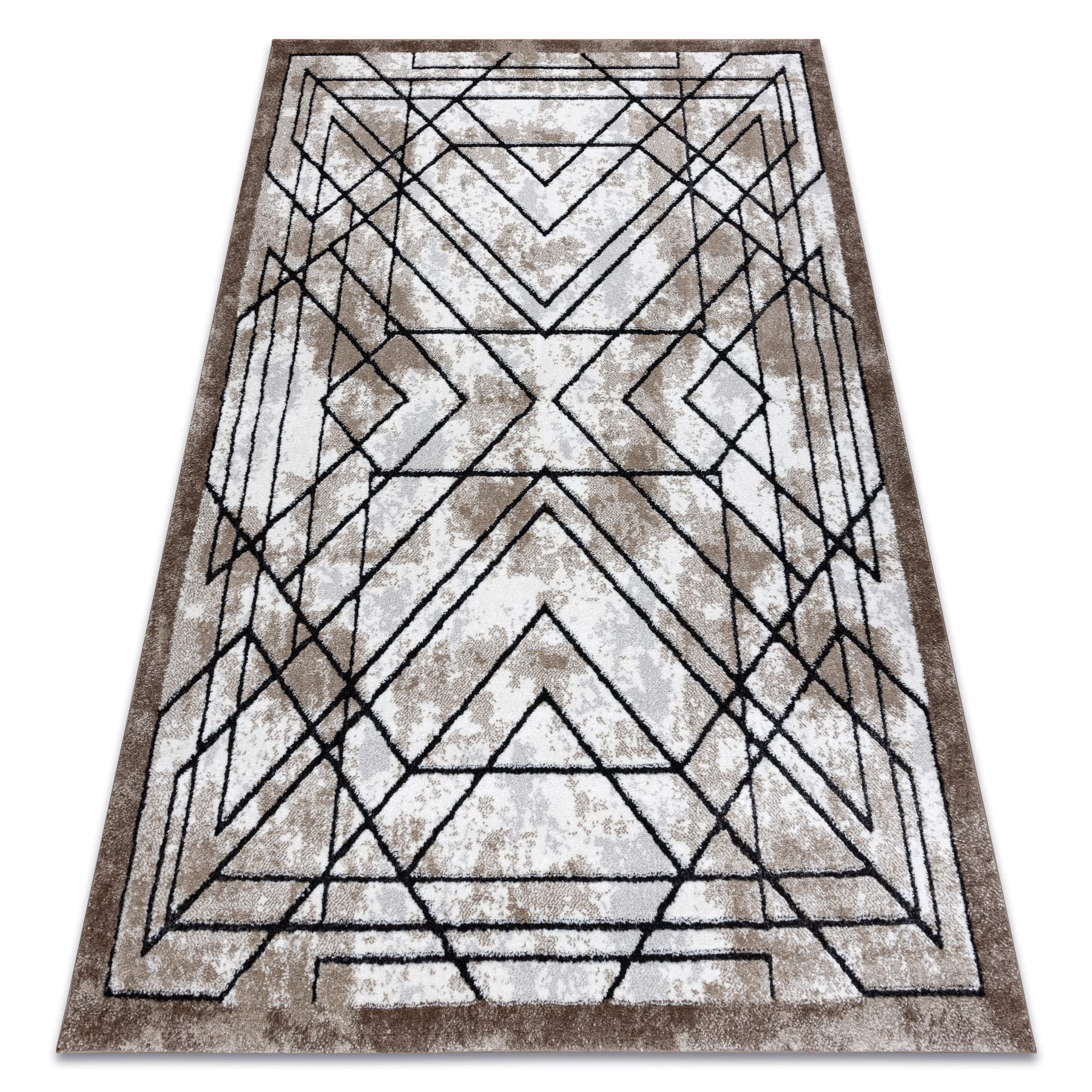 Tapis à deux niveaux de poils géométrique marron 80x150 cm Tico