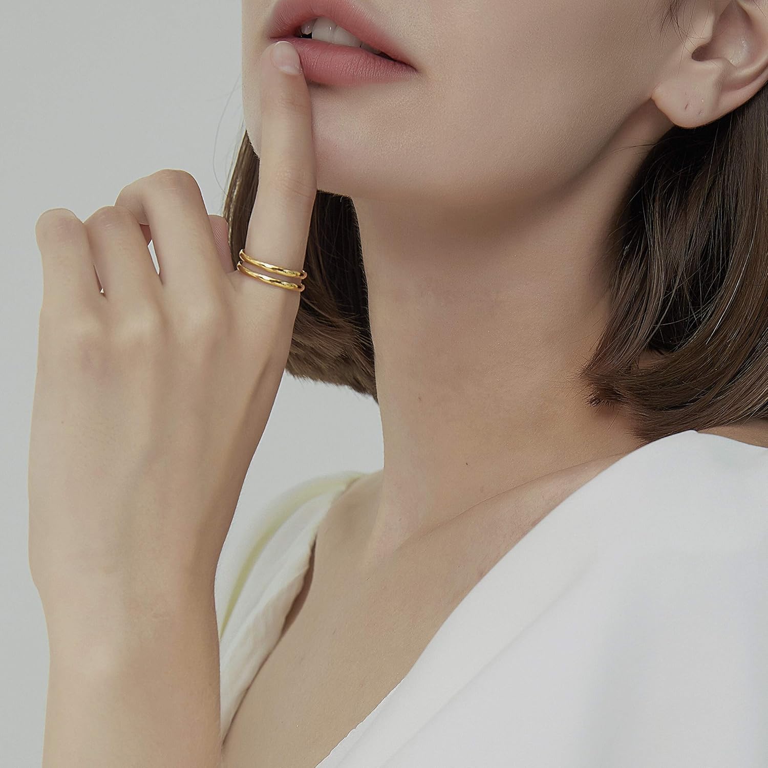 Shapes Studio 18K Gold Plated Titanium Spiral Double Twin Thin Band Ring, Stackable, Women Jewelry, Gold Band Ring, Minimalist Instagram Style, Tarnish Resistant