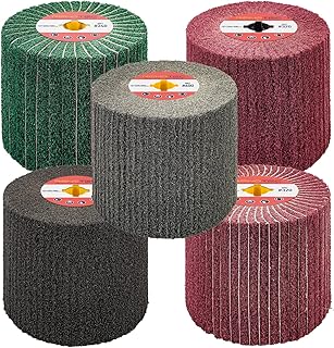 Non-Woven Wire Drawing Flap Wheel, 120x100mm, for Stainless Steel Satin Finishing and Metal Surface Treatment, Conditioning Drum Buffin for Burnishing Polishing Machine (240-600 Grit Set)