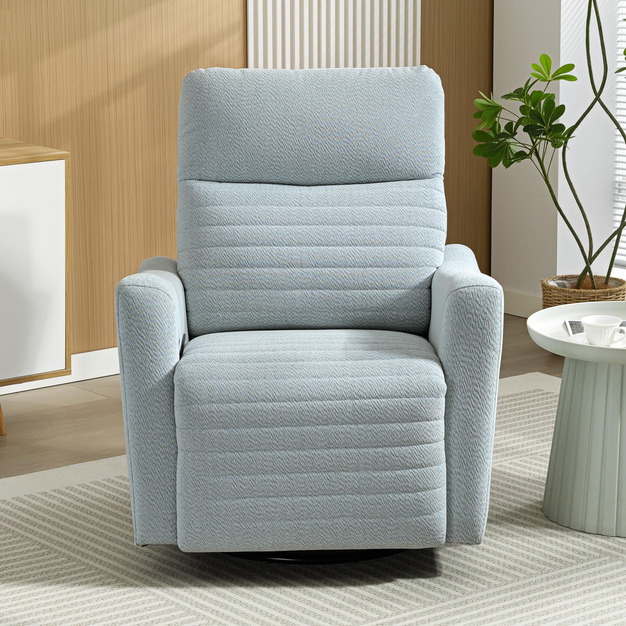 HOMCOM Fauteuil inclinable avec Repose-Pieds, Fauteuil de Relaxation pivotant 360°, basculant, Assise Large, Dossier et accoudoirs rembourrés, Tissu en Lin pour Salon, Bureau, Home cinéma, Gris-Bleu