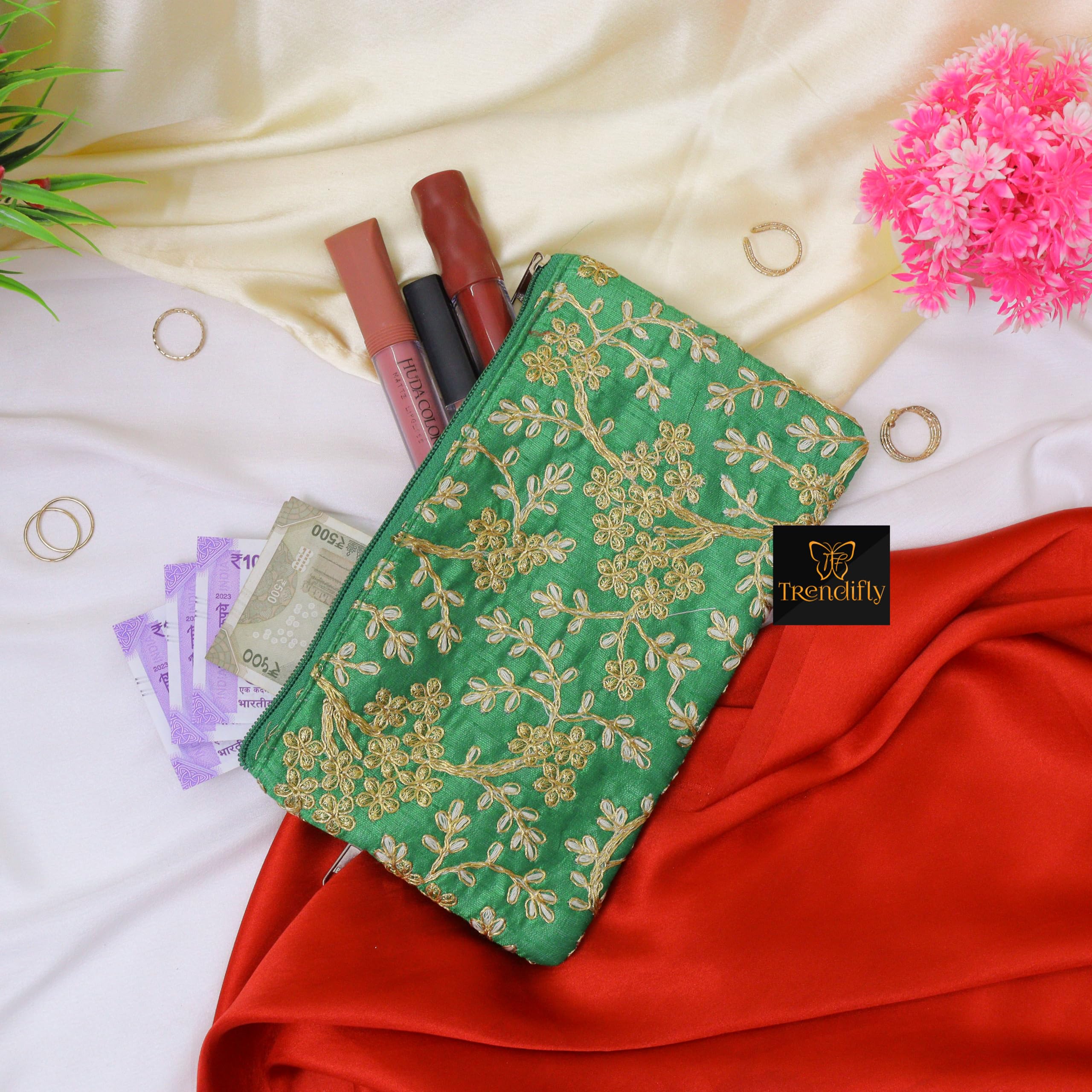 Trendifly Pack of 15 Embroidery Wedding Return Gift Purses Women Girls | Gifting Pouches for Guests Bulk with Zipper | Ladies Clutches for Wedding Baby Shower Haldi Mehandi 3