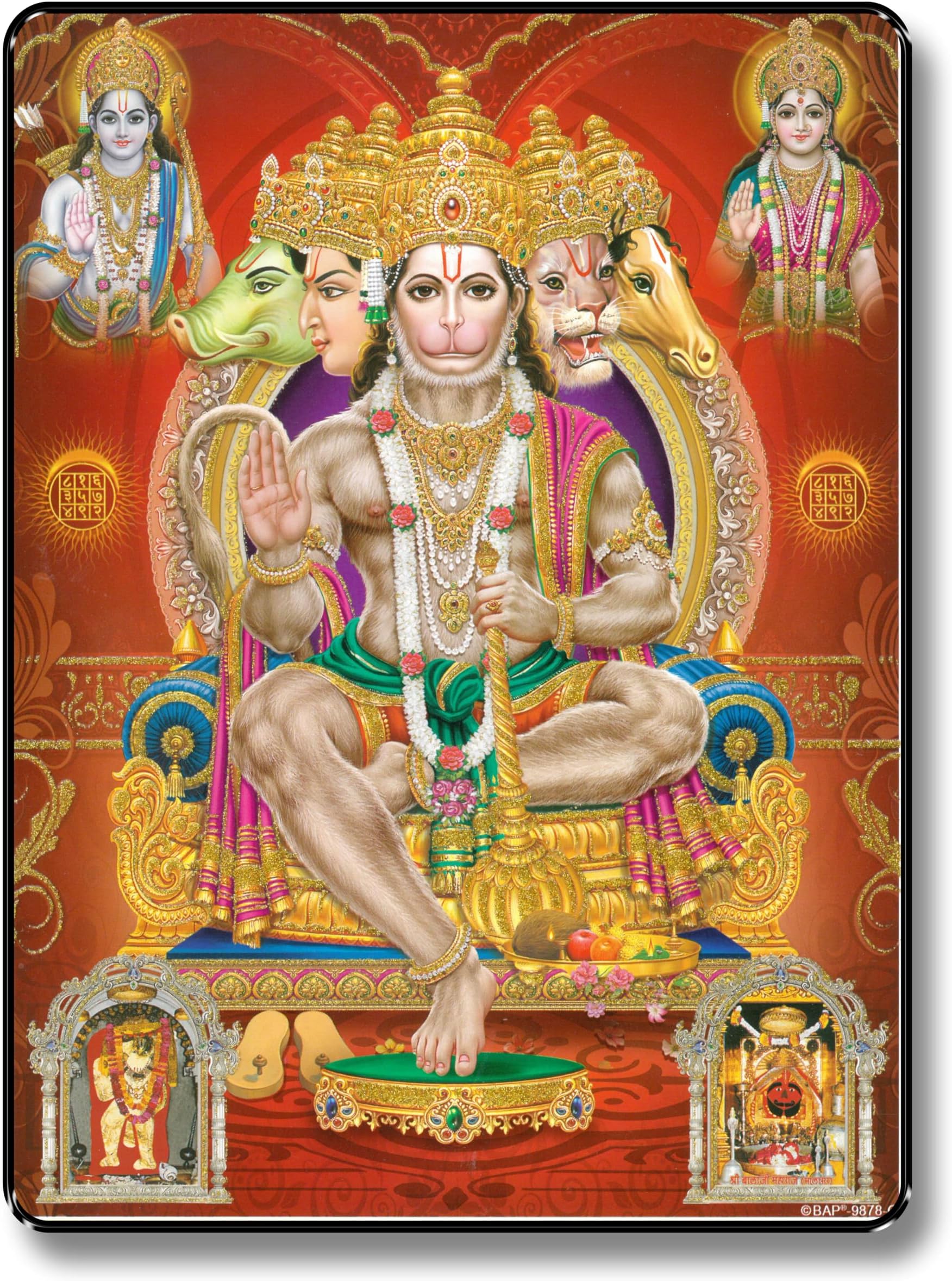 SAF Panchmukhi Hanuman Framed Acrylic Glass Painting 14 inch x 11 inch SANFR33(Multicolor)