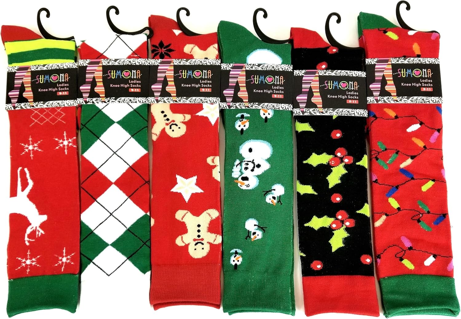 6 Pairs Women's Fancy Design Multi Colorful Patterned Knee High Socks - Image 2