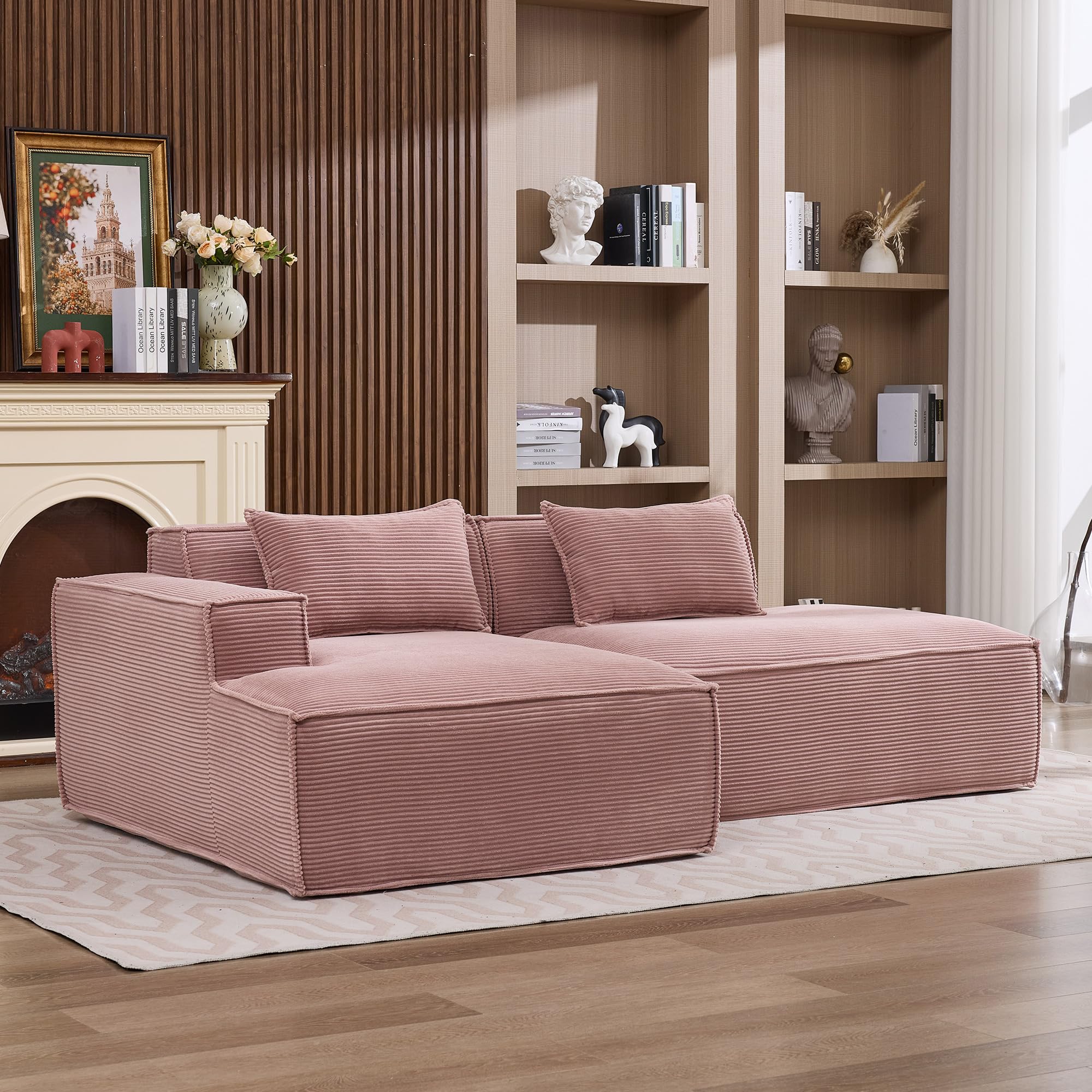 Generisch Sofá de tela de 235 cm con 2 fundas de almohada para salón o oficina