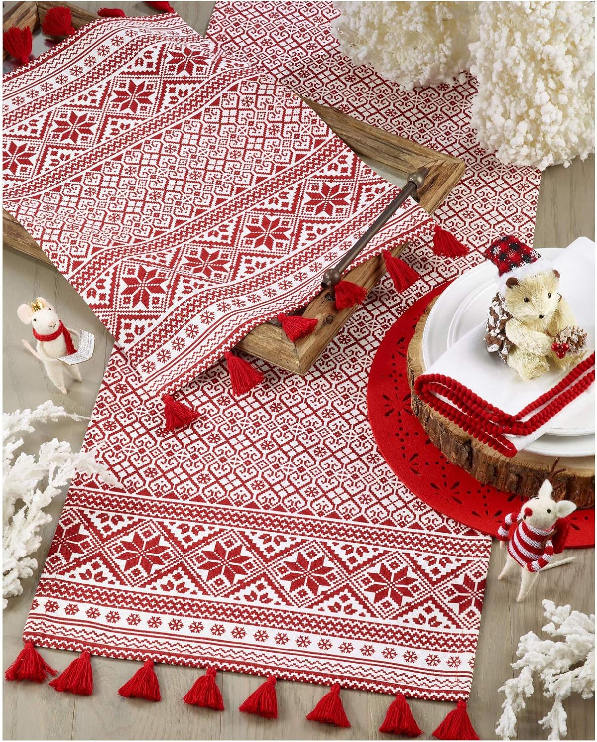 Red Christmas Pattern Dinner Placemat, 14" X 20" Rectangular, 100% Cotton, (4 Piece).