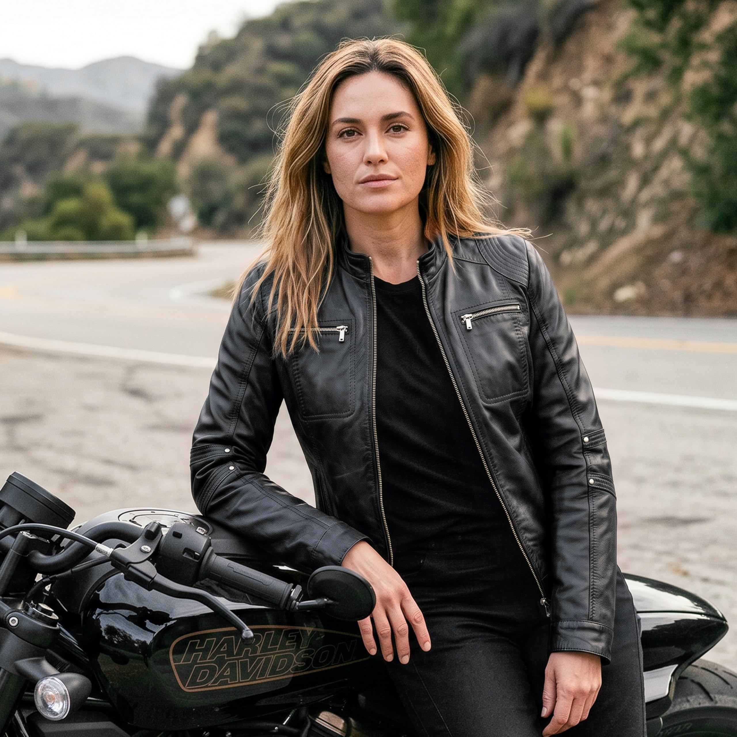 Leatherick Chaquetas moteras de piel de cordero estilo Cafe Racer para mujer - elegante chaqueta de moto con cremallera y bolsillos funcionales