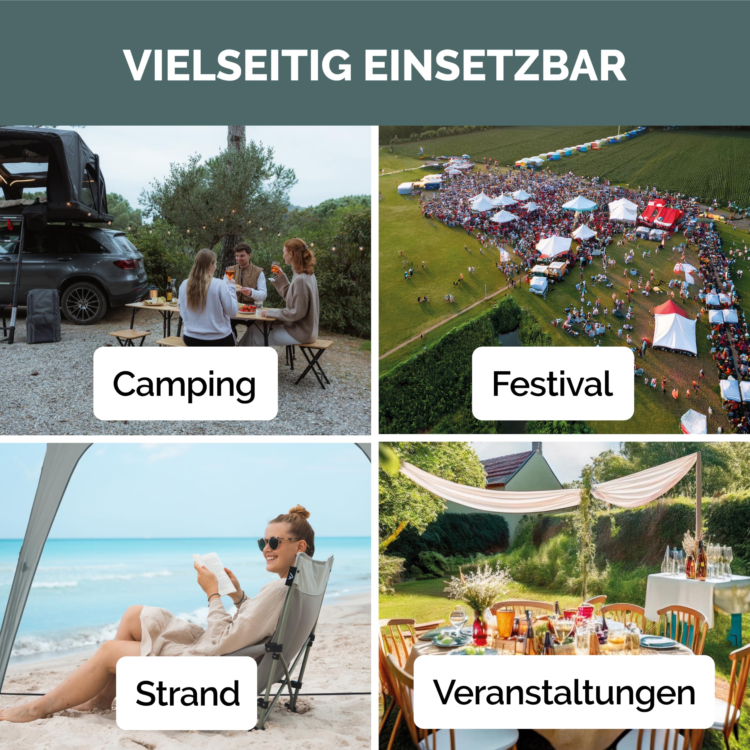JUSTCAMP wasserdichter Schnellaufbau Pavillon mit 4 Seitenwänden 2,5 x 2,5 m - robuster Outdoor Pavillon faltbar mit UV-Schutz 80+ für Garten, Camping, Festival & Strand - leichtes Pop Up Zelt