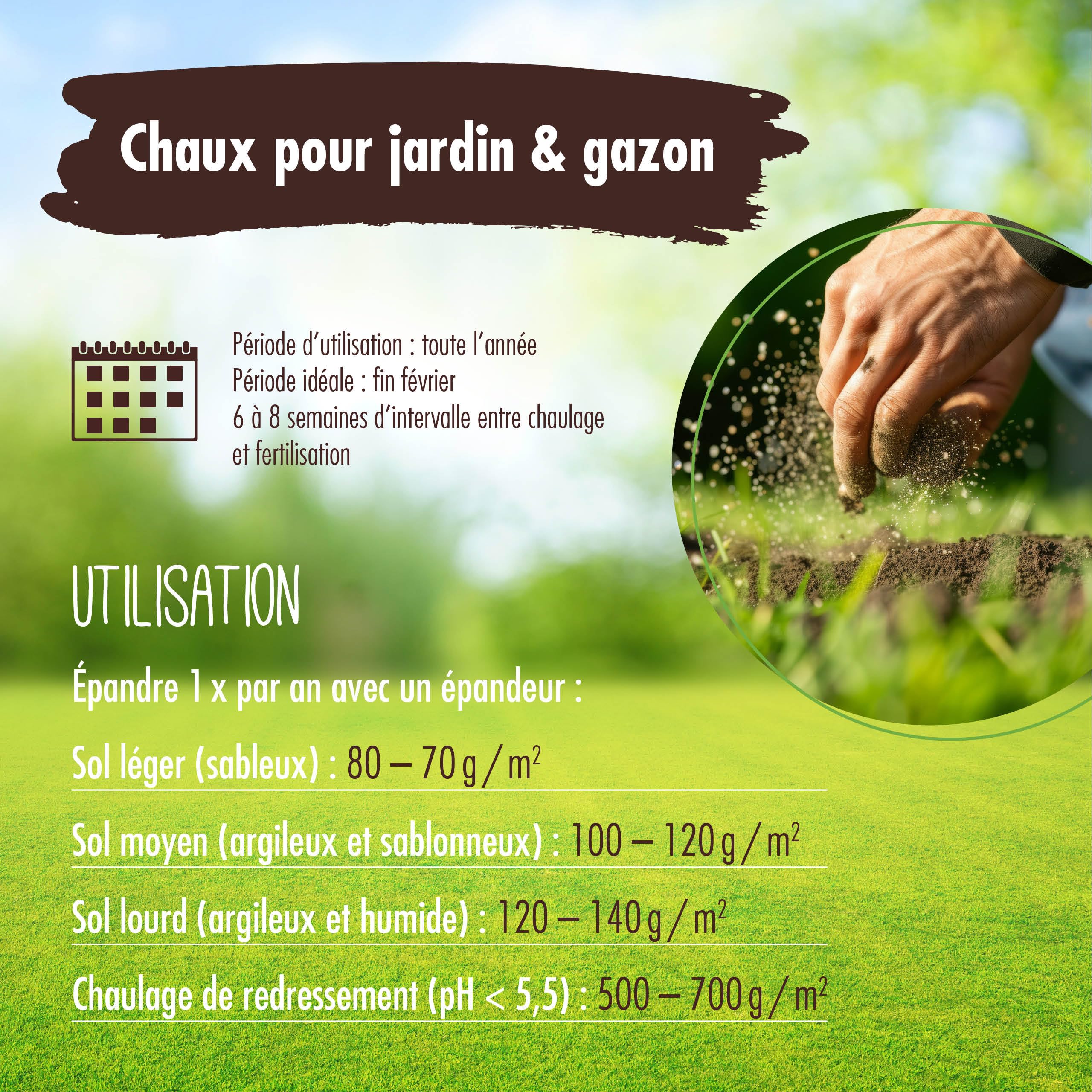 Verdurmax 15 kg de chaux pour jardin et pelouse - Optimisation du pH - Amendement calcaire avec magnésium pour un vert intense - Améliore l’absorption des nutriments par l’herbe et les plantes