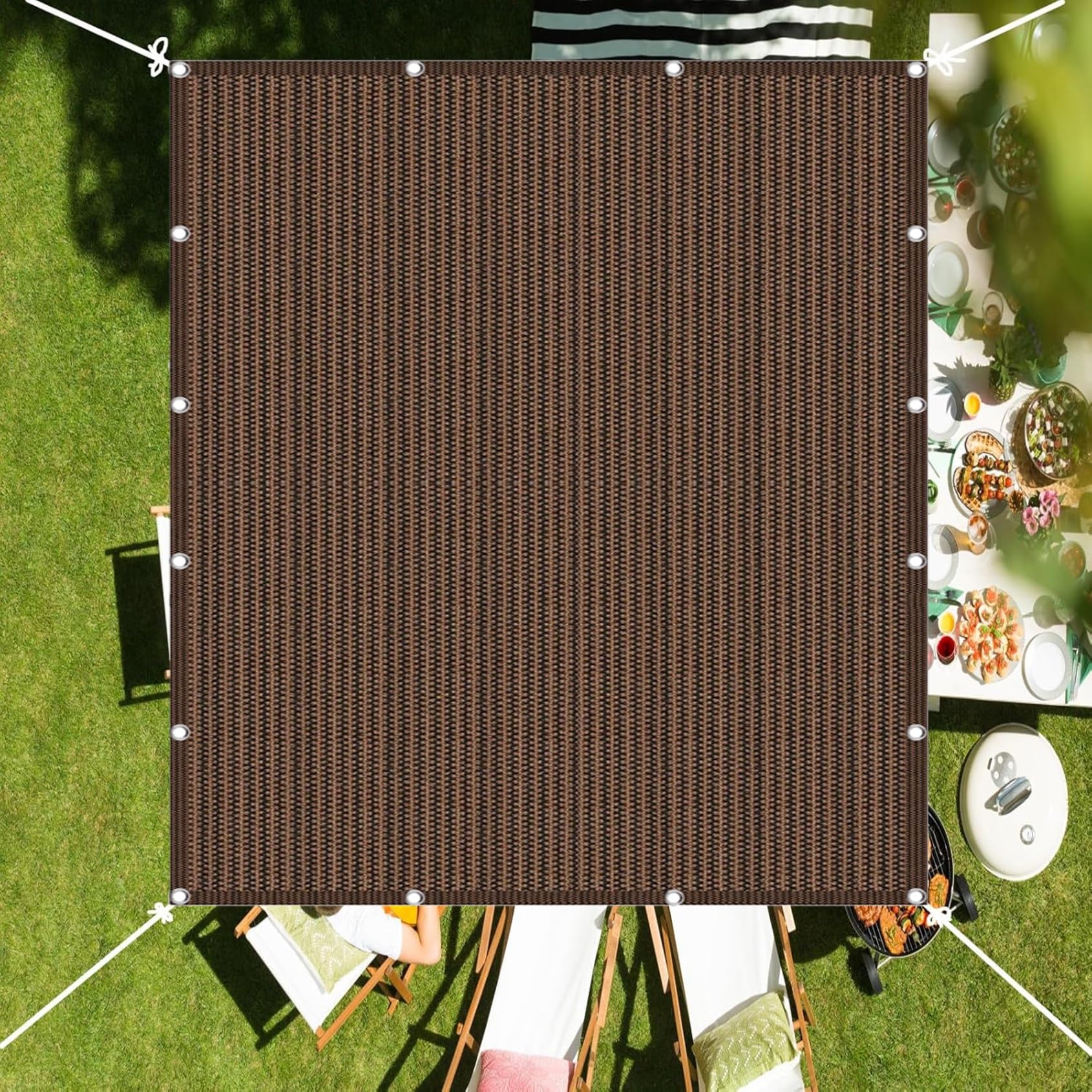 Toile ombrage anti 98% UV et vent voile rectangulaire 520x700 cm marron respirant