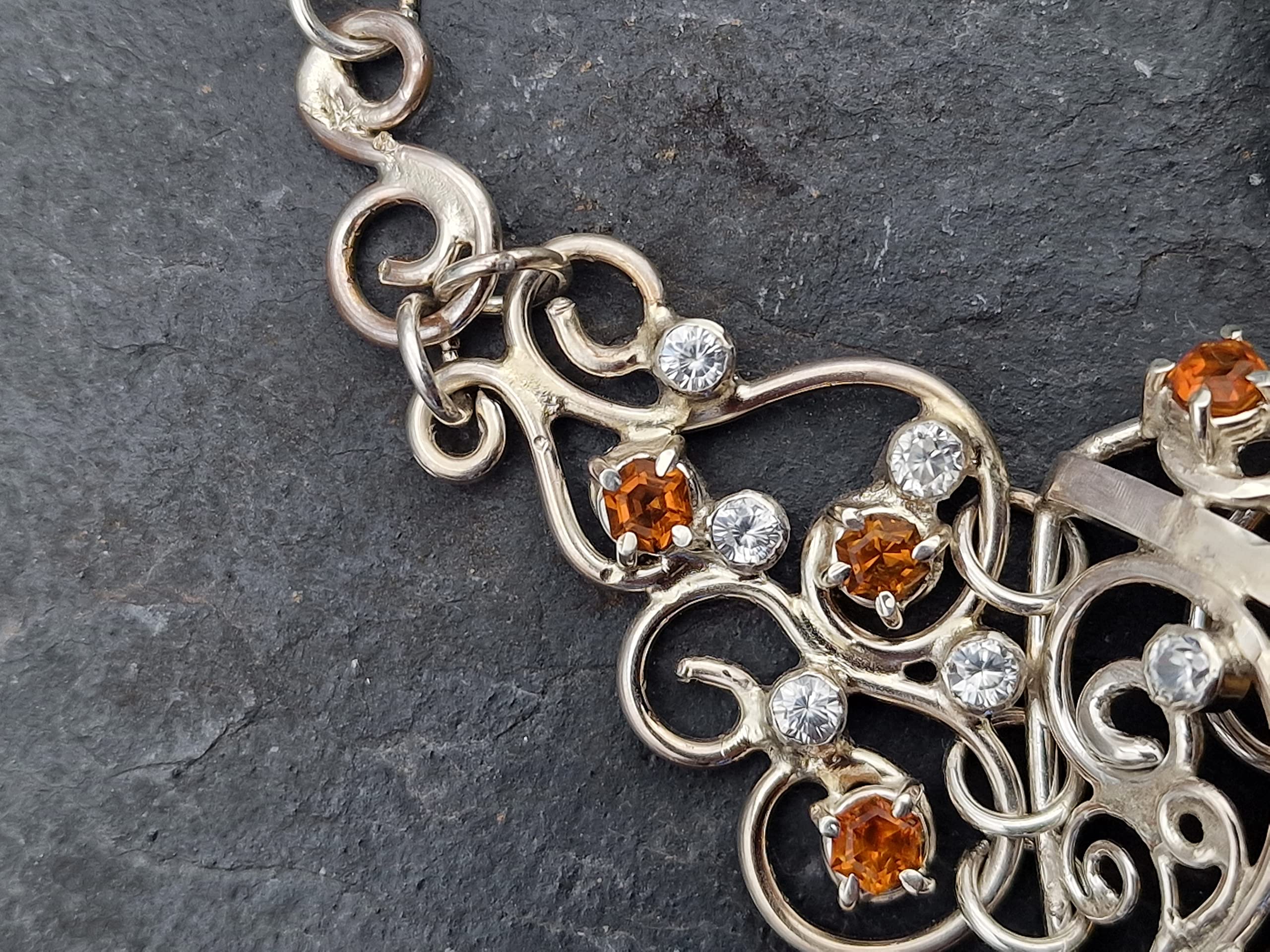 Majestätisches Citrin - Bergkristall Collier aus 925er Silber, handgefertigte Kette, Groß, Statement, Königlich, aufwendig, leicht, Unikat, Handarbeit