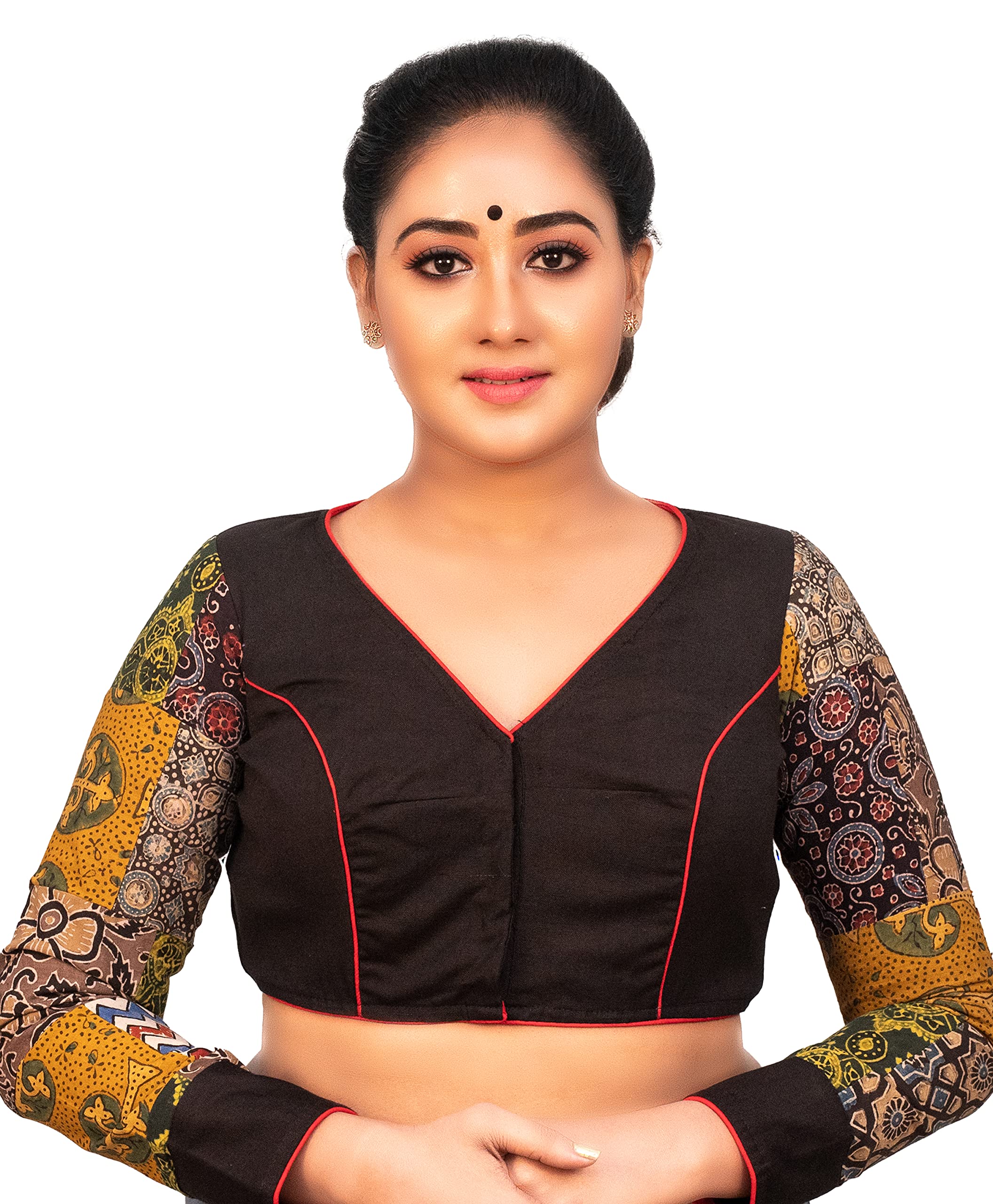 Women's Multicolor Full Sleeves Ajrakh Patchwork Designer Blouse-image-1