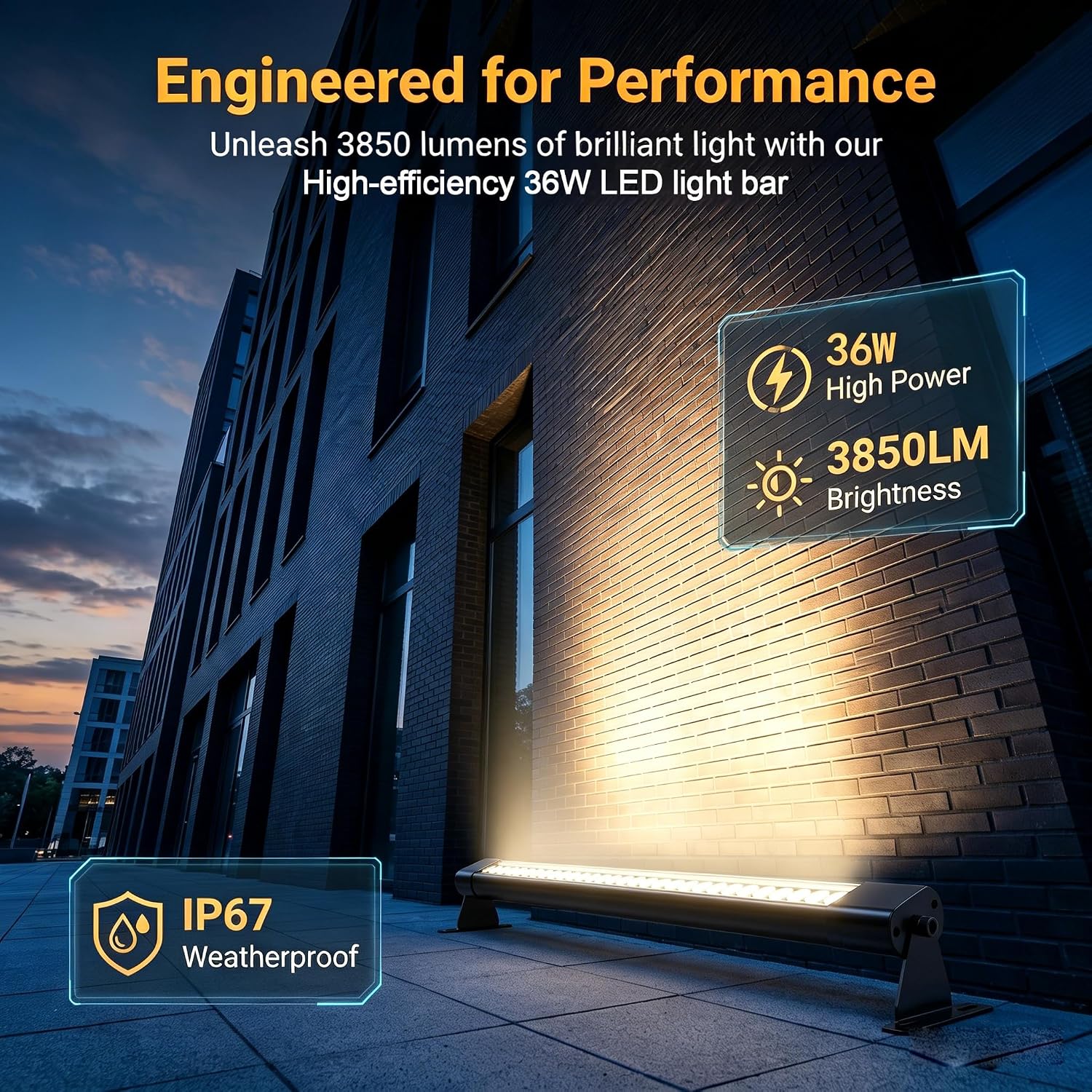 72W LED Wall Washer Light, IP67 Waterproof Outdoor LED Light Bar, 40inch 5000K Daylight White, 120V Plug-in, Adjustable Angle Exterior Wall Light for Patio Yard Garage Building Commercial Light, 2Pack