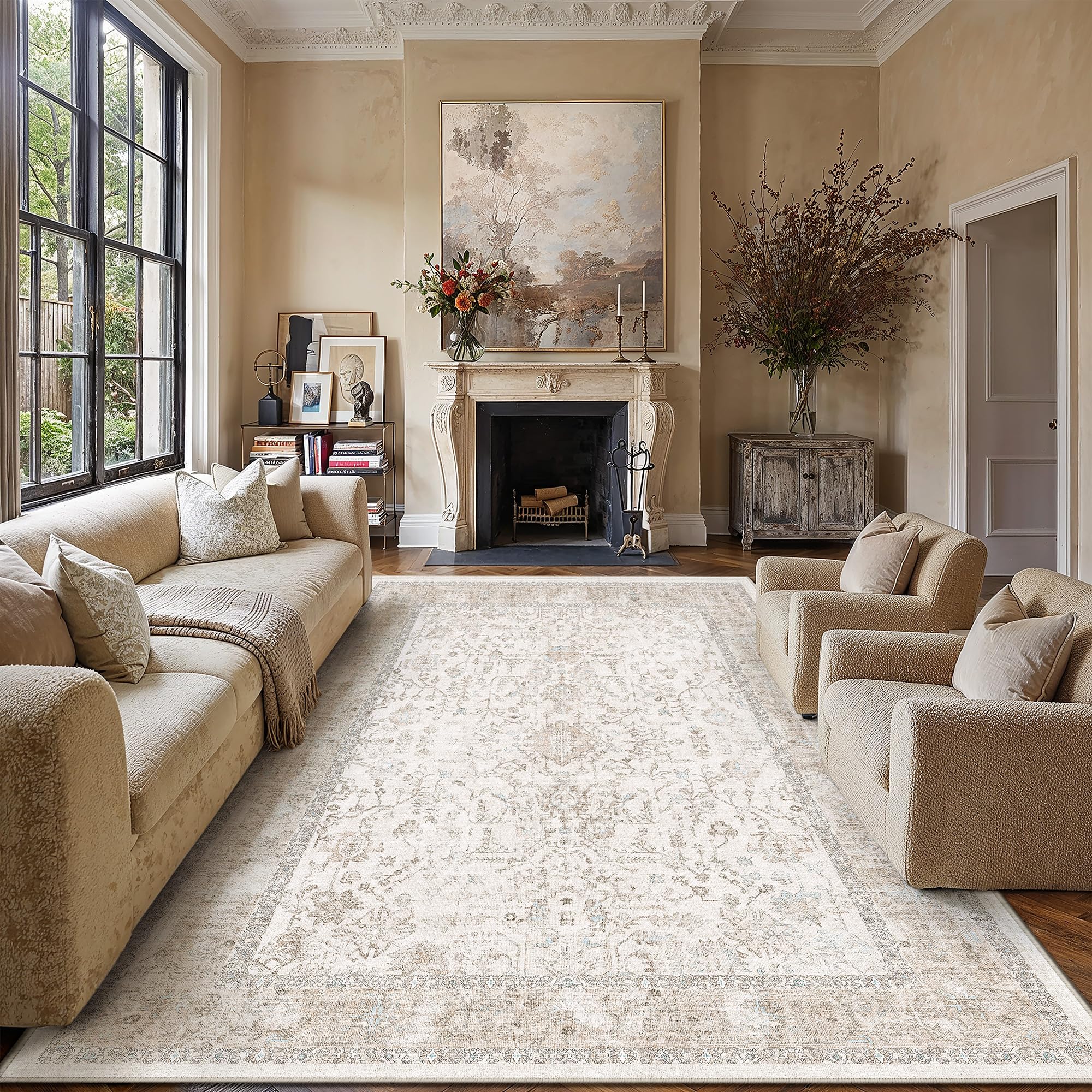 PureCozy Vintage Rugs Living Room Washable 200x300cm Beige Multicolor โ image 1