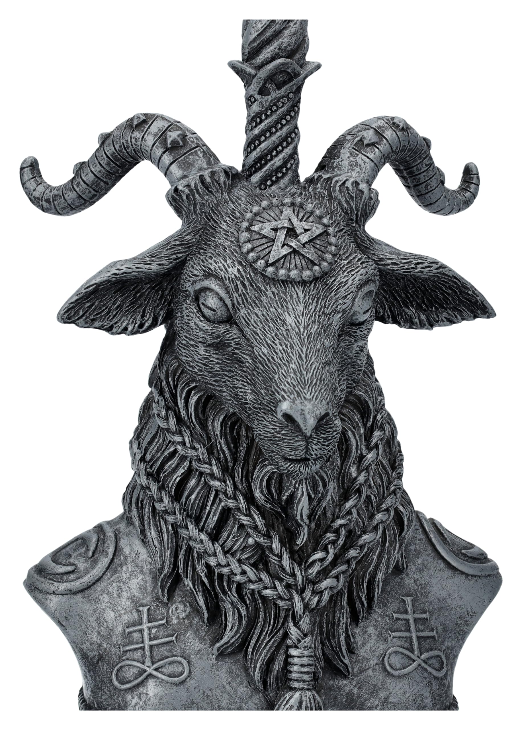 Pacific Giftware Buste Mystique Baphomet avec Cornes et Barbe tressée, en Pierre Artificielle, 20,5 cm, Noir et Gris