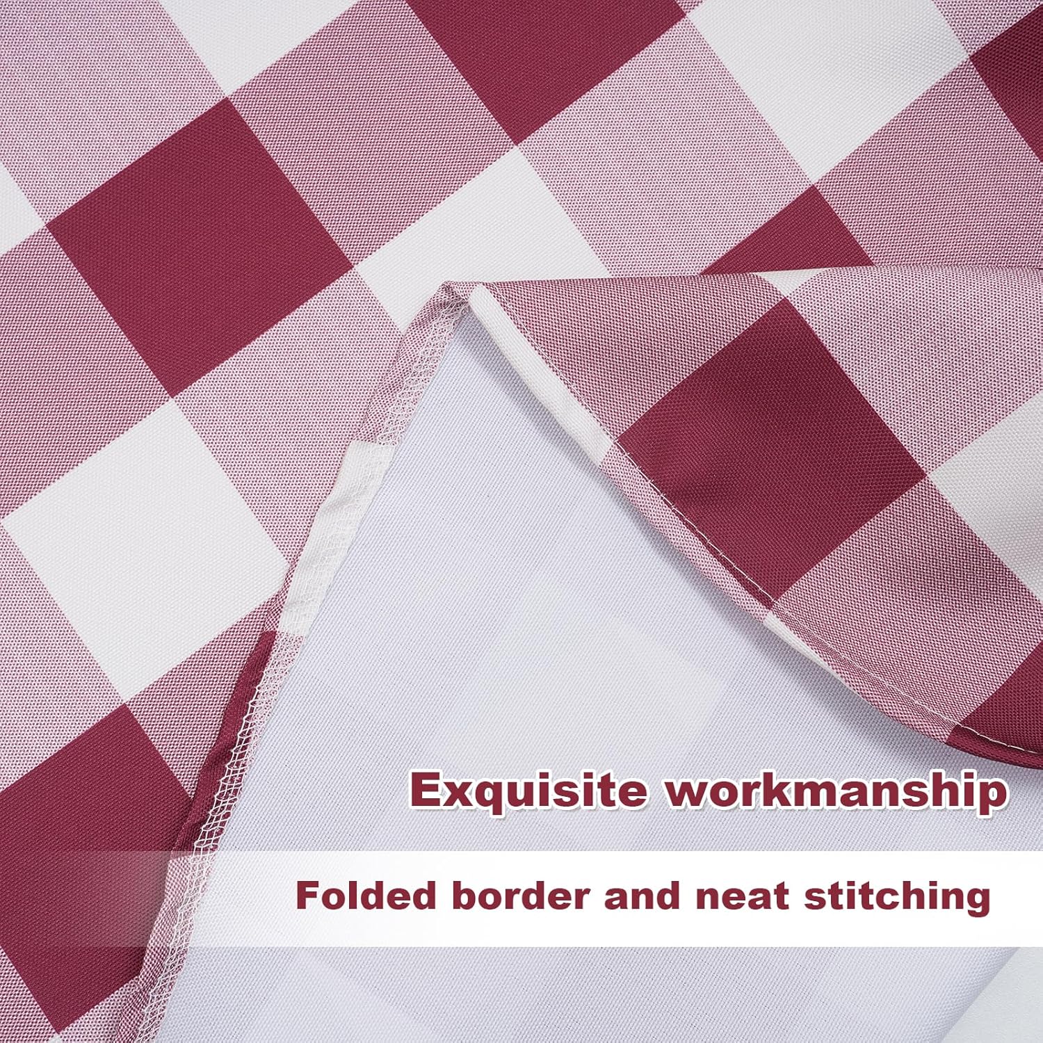 SquarePie Round Outdoor Tablecloth with Umbrella Hole - 70 Inch Water Resistant & Spillproof Table Cloth,Zipped Patio Picnic Table Cover for Camping/Picnic/BBQs/Backyard,Burgundy Red Plaid