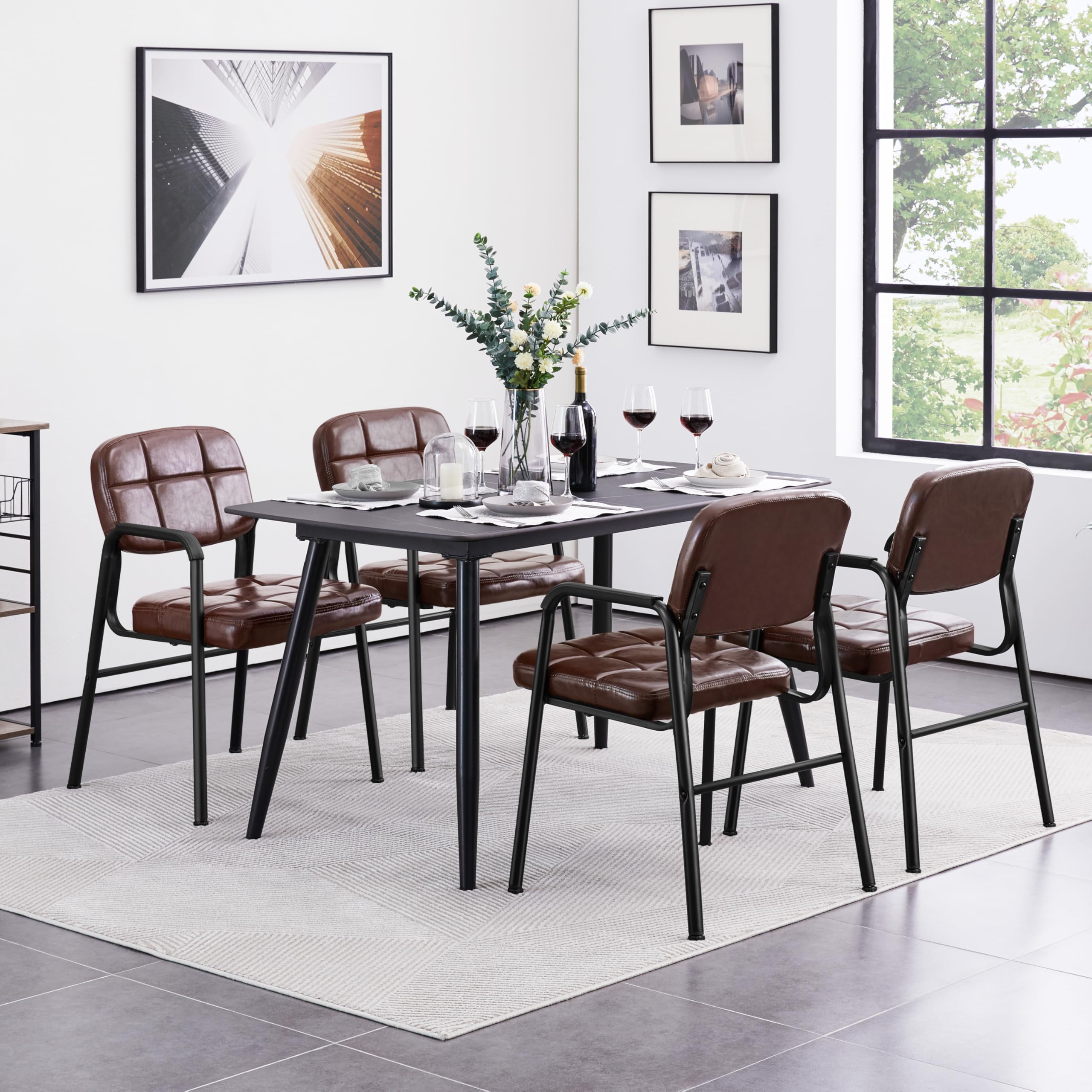 Yaheetech Juego de 2 Sillas de Reuniones Sillas de Oficina en Marrón | Respaldo Ergonómico, Escritorio, Silla de Recepción sin Ruedas, Sillón para Conferencia, Sala de Espera, MAX Capacidad 135 KG
