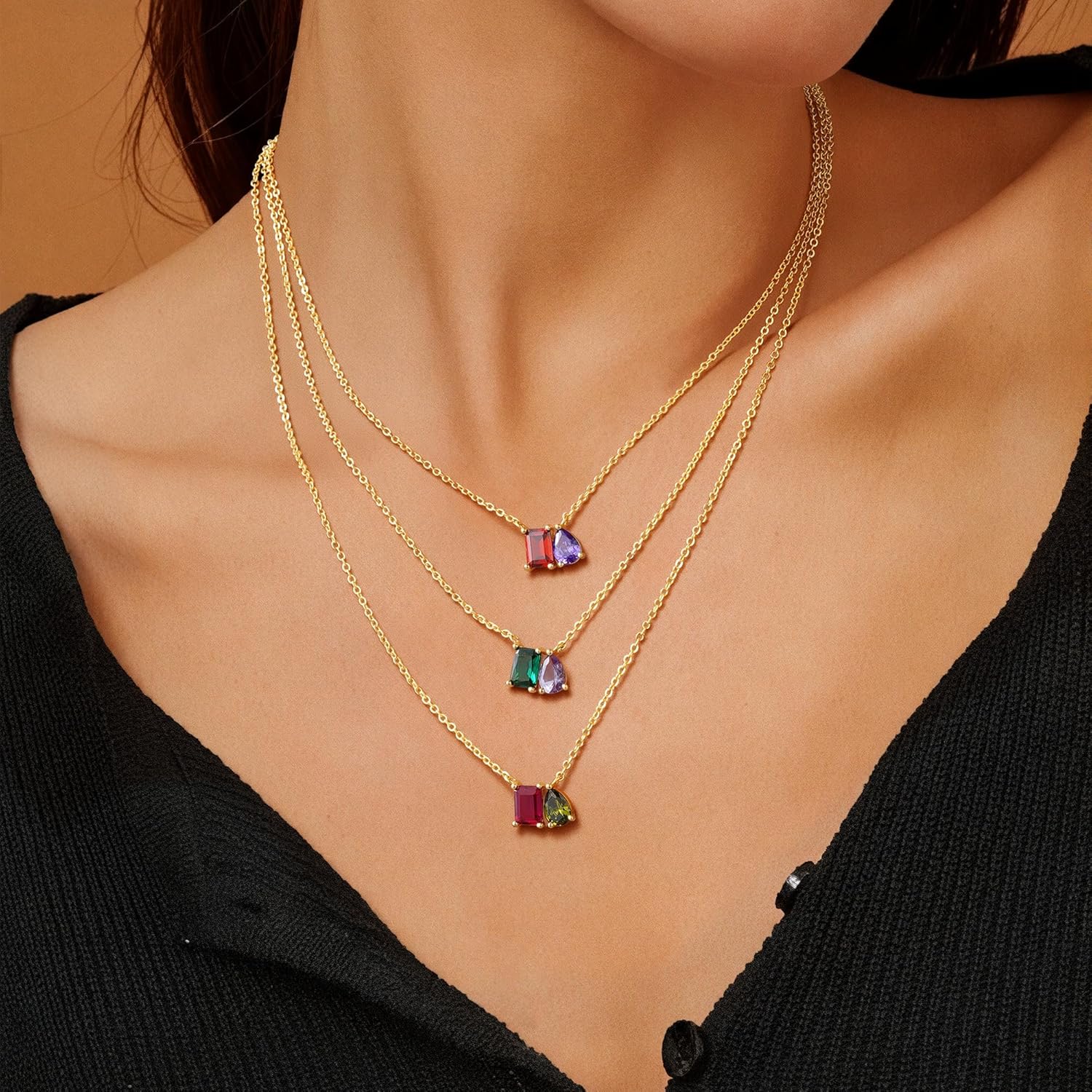 Turandoss Birthstone Necklaces for Women - 14K Gold Plated Dainty 12 Month Blue Green Emerald Birthstone Pendant Necklaces Jewerly Mothers Day Birthday Gifts for Women Girls - Image 3