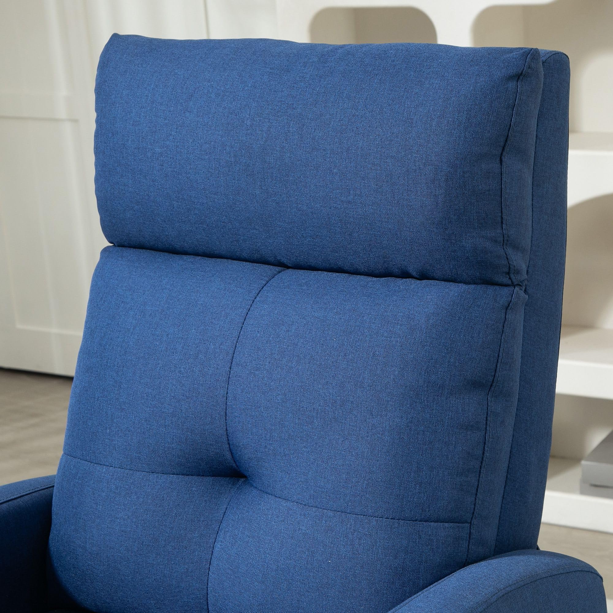 HOMCOM Sillón Relax Reclinable Manual, Sillón Relax de Lino con Apertura Push, Reposapiés, Respaldo Alto, Acolchado Grueso, Butaca Reclinable hasta 155º para Salón, Dormitorio, Oficina, Azul