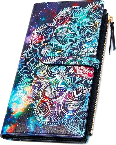 YOUBDM Carteras delgadas para mujer tarjetero para tarjetas de crédito RFID con bolsillo con cremallera Mandala azul