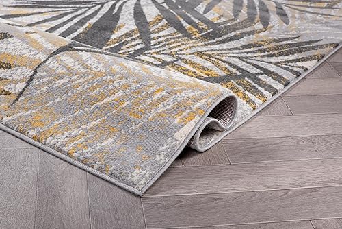 Miniatura 3 de Rugshop Edinburgh - Alfombra suave resistente a las manchas, diseño de hojas florales, 7 pies 10 pulgadas x 10 pies, color amarillo