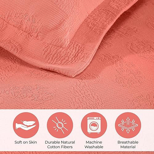 Miniatura 3 de Superior colcha de una plaza de jacquard y matelasse 100 % algodón de alta calidad, turquesa, individual, Coral, gemelo