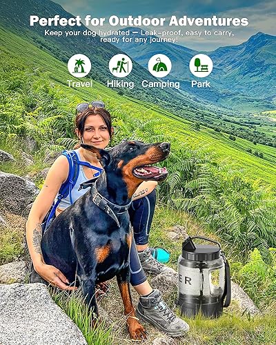 Miniatura 6 de Botella de agua grande de viaje para perros de 77 onzas  Dispensador de agua portátil para perros con cuenco, ideal para viajes, senderismo,