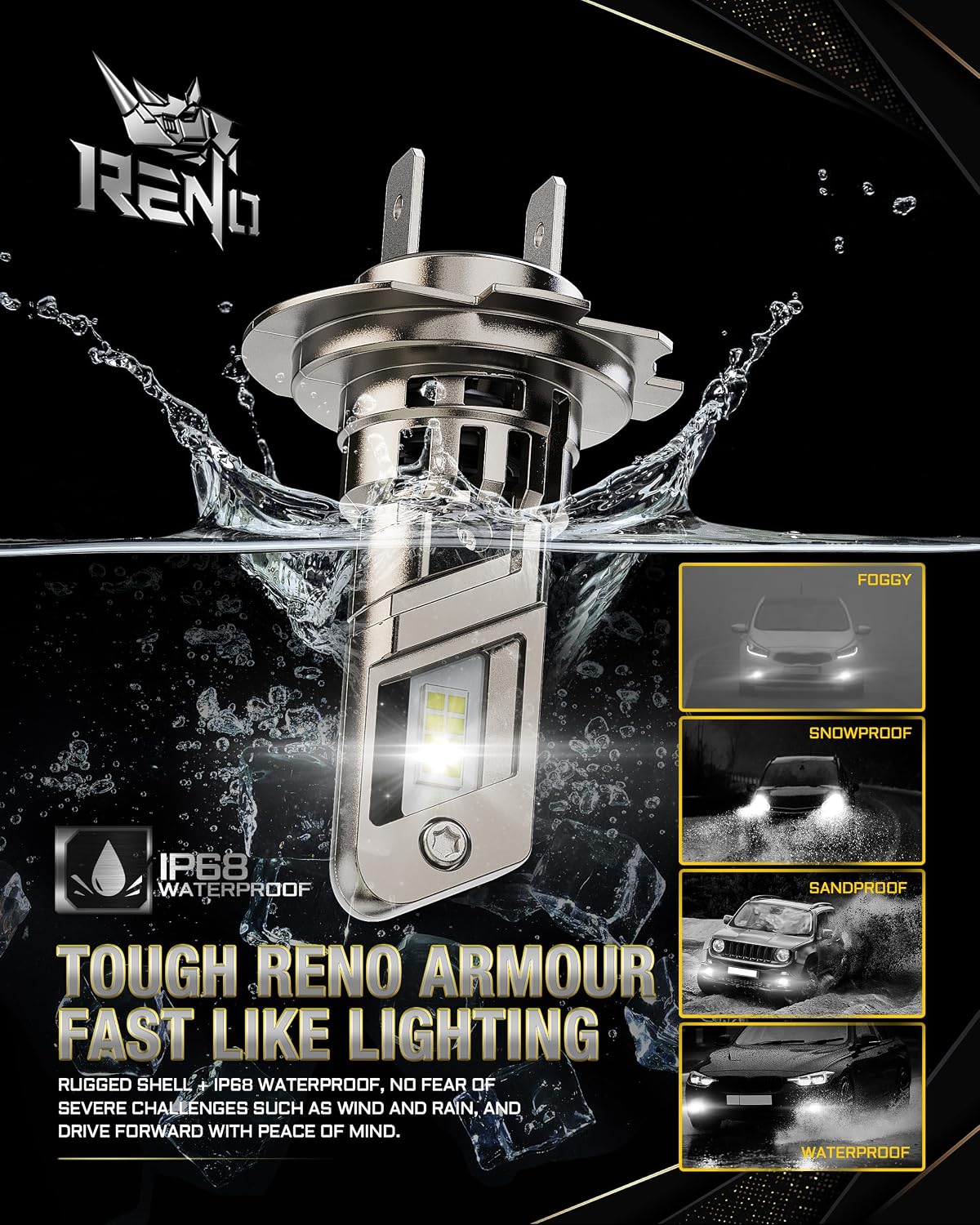 RENO H7 Bulb, H7 Fog Bulb 6500K with No Adapter Needed H7LL with Turbo Fan Plug-N-Play 30,000LM, Pack of 2