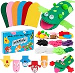 WATINC 6Pcs Hand Puppet Making Kit for Kids Art Craft Felt Sock Puppet Creative DIY Make Your Own Puppets Pompoms Wiggle Googly Eyes Storytelling Role Play Party Supplies for Girls Boys
