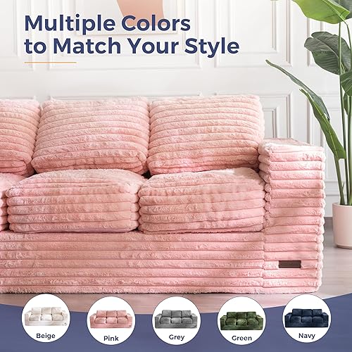 Miniatura 75 de MAXYOYO Puf gigante para adultos, sofá tapizado de suelo con almohadas y reposabrazos, puf grande de felpa, sofá para dormitorio, sala de estar,