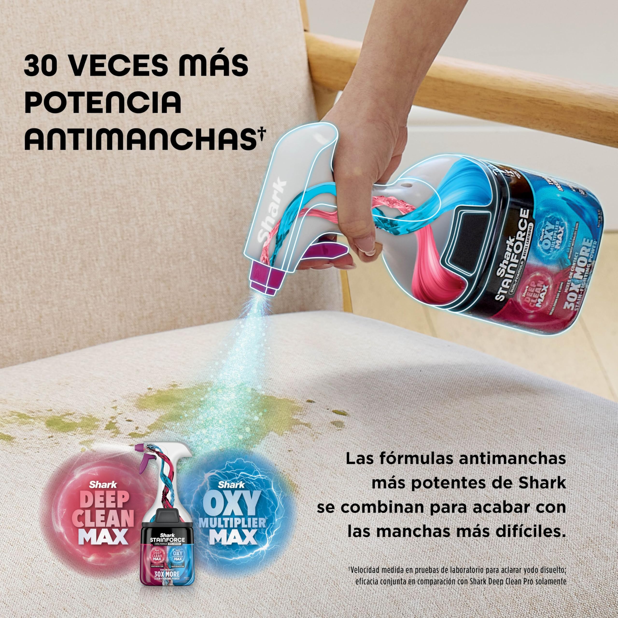 Shark StainForce, Eliminación de manchas y olores en alfombras, moquetas, tapicería, escaleras y coches, diseño ligero y portátil con organizador, accesorios y solución de limpieza total, HX100EUT