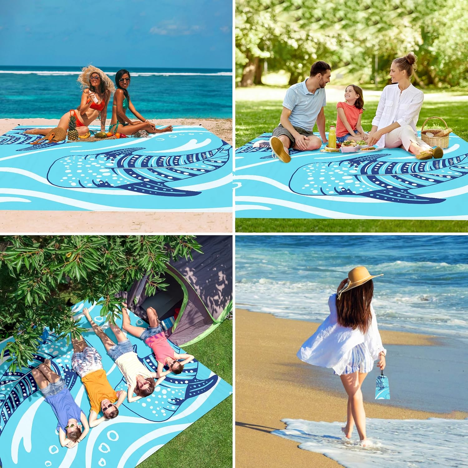 Shedoo Beach Blanket, 78''×86'' Large Waterproof Sandproof Beach Mat for 2-4 Adults, Lightweight Compact Sand Free Outdoor Picnic Blanket with 4 Stakes & 4 Corner Pockets - Image 7